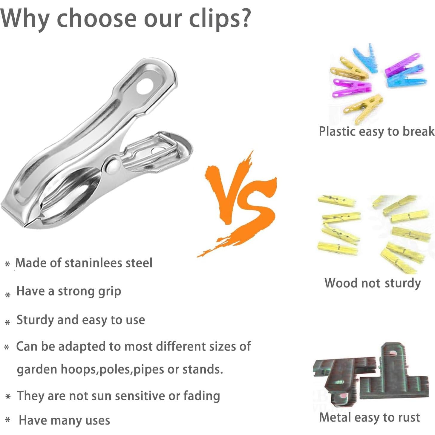 20 Clips de Jardinería Samhopo de Acero Inoxidable 5.08 cm