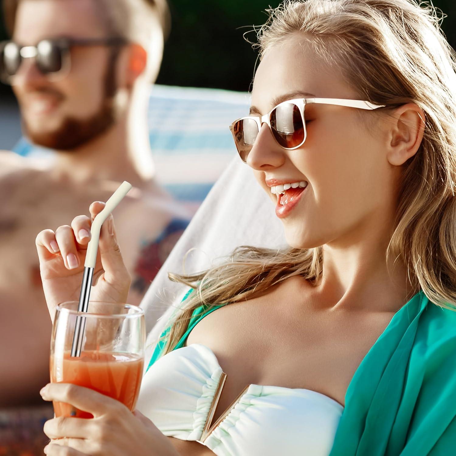 Pajitas de Metal Reutilizables JINRICH 20 oz - 6 Piezas con Silicona