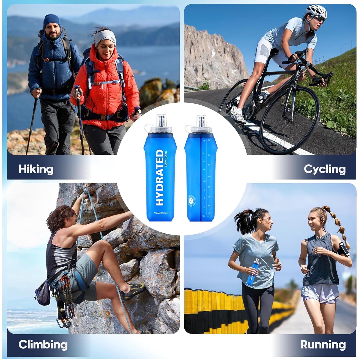 2 Botellas de Agua Plegables SLUXKE 750ml TPU Azul