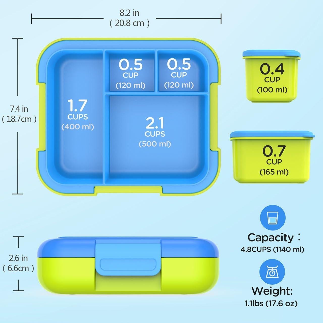Caja Bento Caperci para Niños 4.8 Tazas Azul con Contenedores