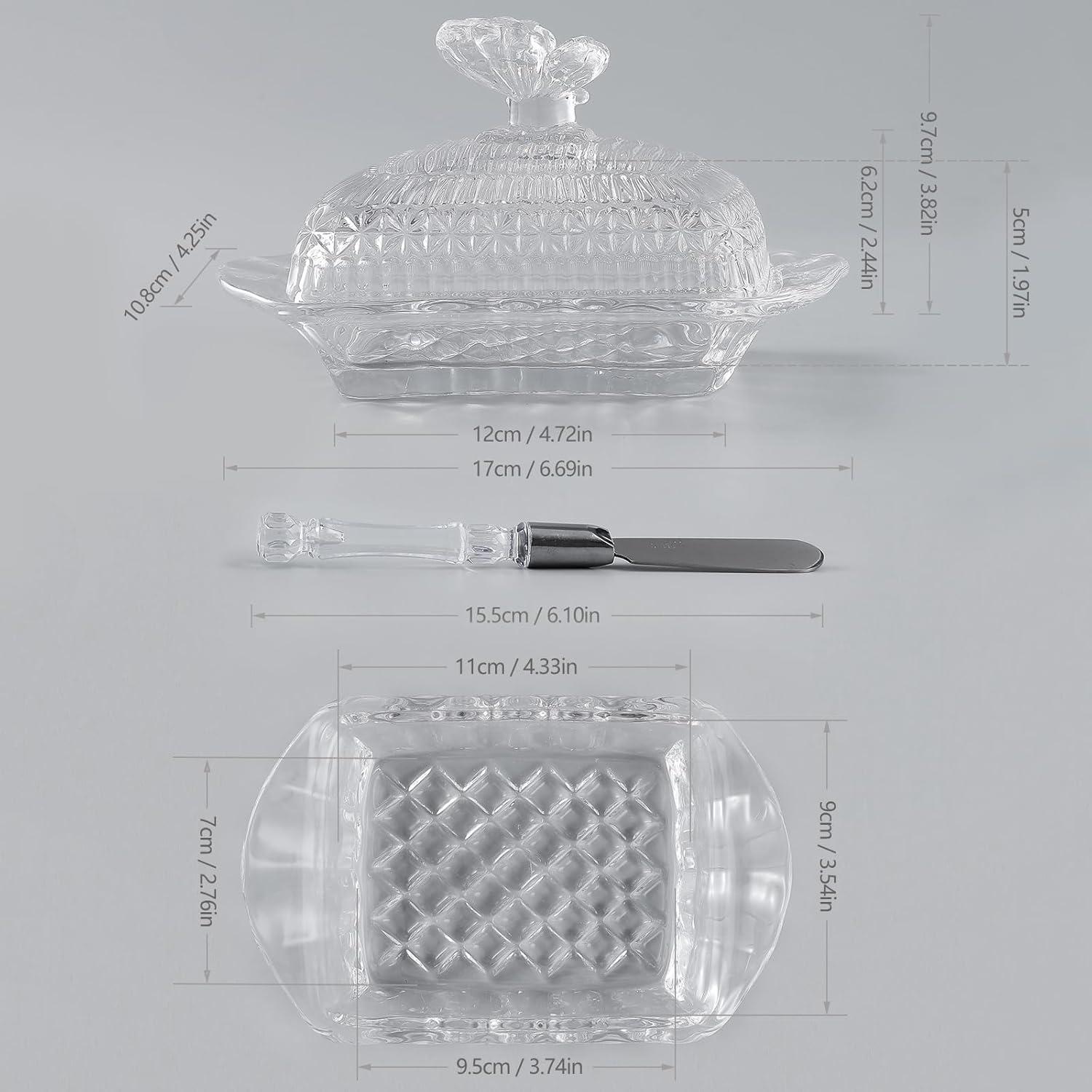 Plato de Mantequilla de Vidrio HAWOK con Cuchillo 0.75 kg