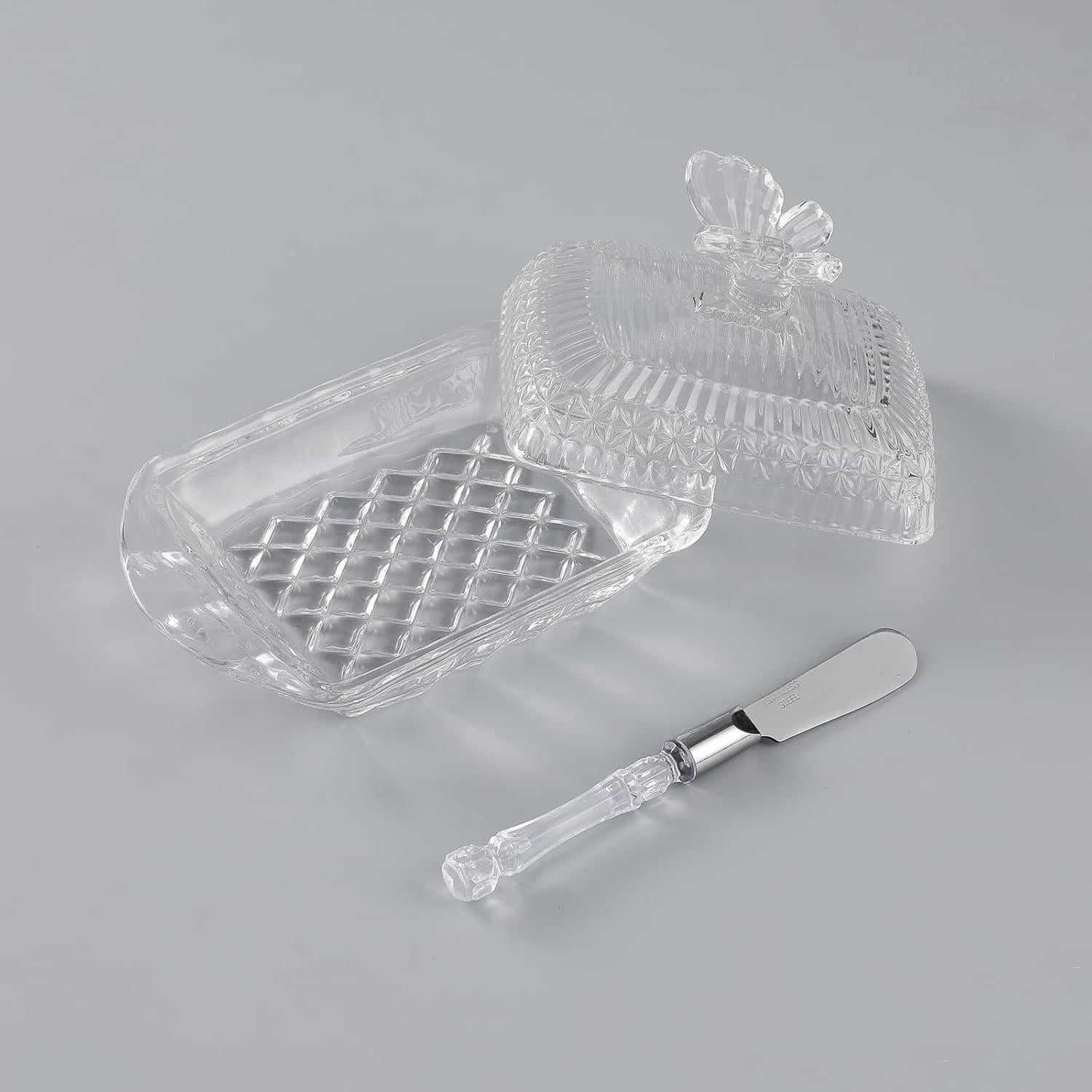 Plato de Mantequilla de Vidrio HAWOK con Cuchillo 0.75 kg