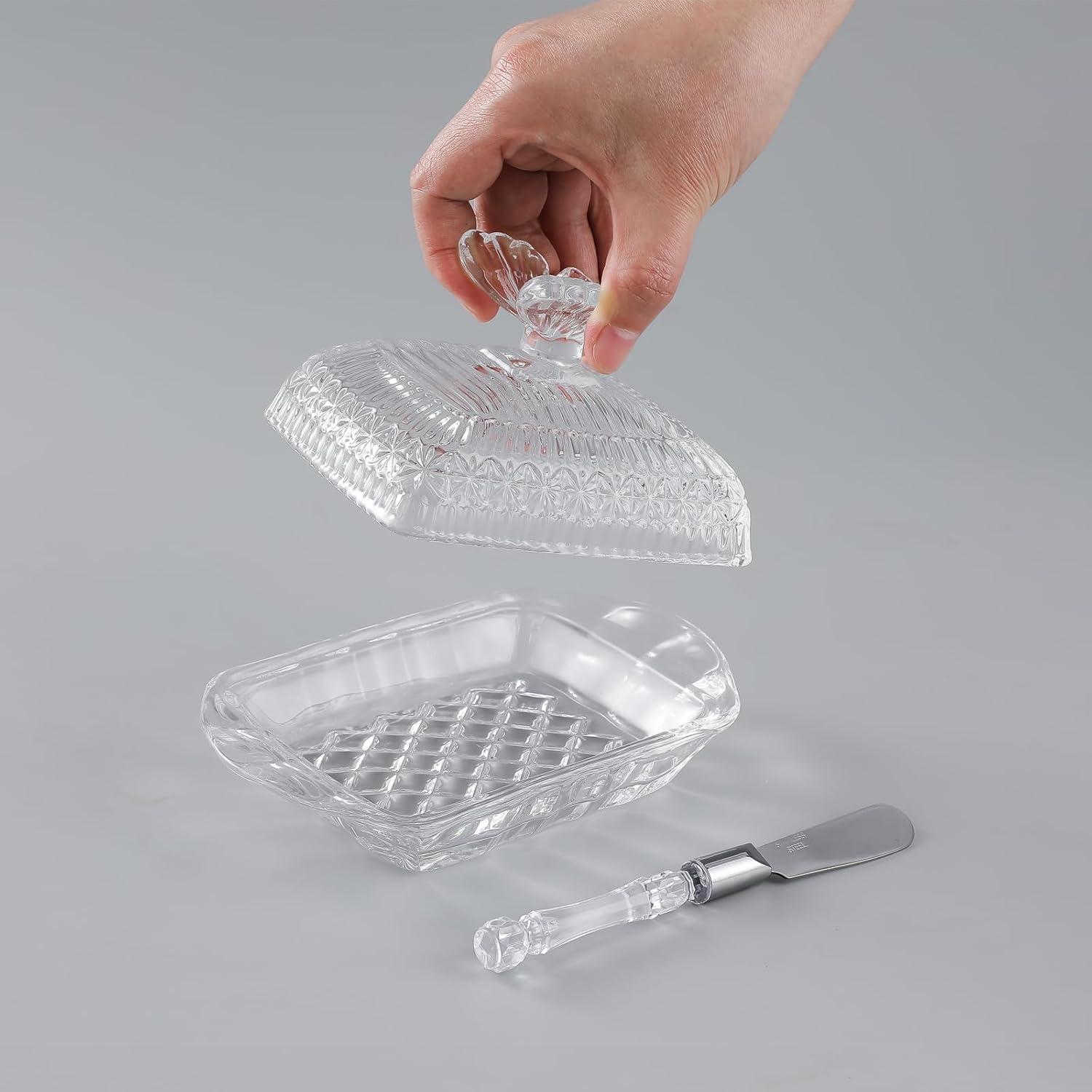 Plato de Mantequilla de Vidrio HAWOK con Cuchillo 0.75 kg