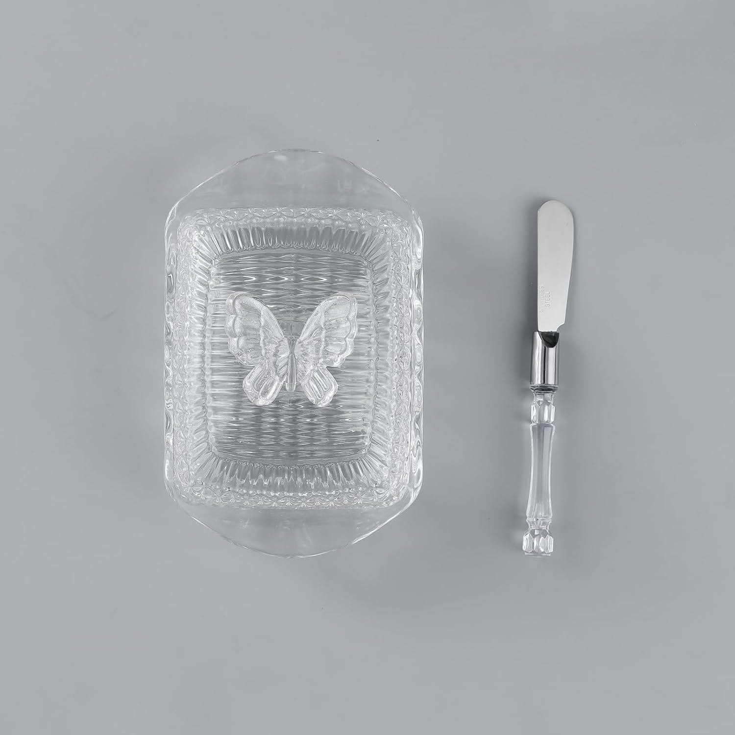 Plato de Mantequilla de Vidrio HAWOK con Cuchillo 0.75 kg