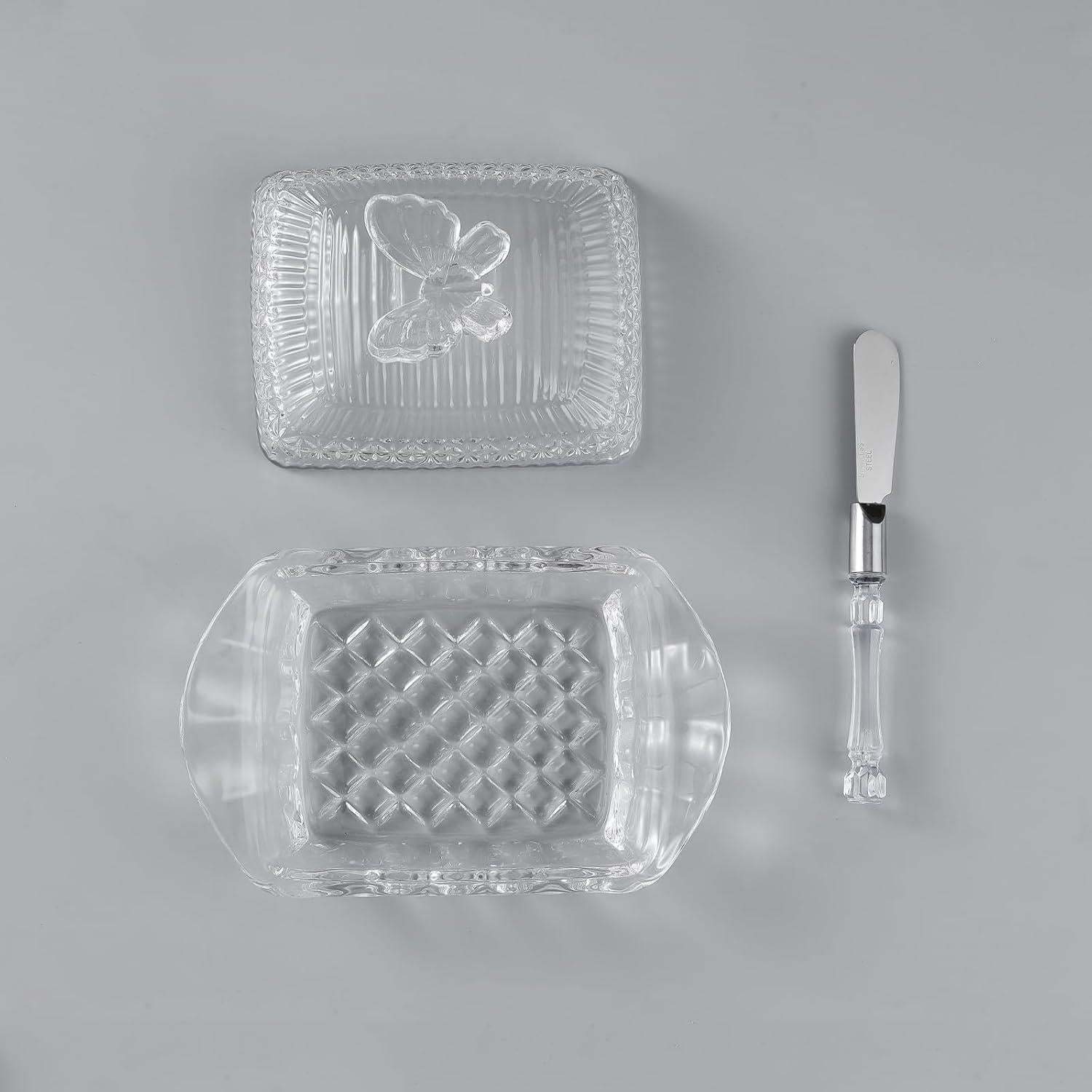 Plato de Mantequilla de Vidrio HAWOK con Cuchillo 0.75 kg