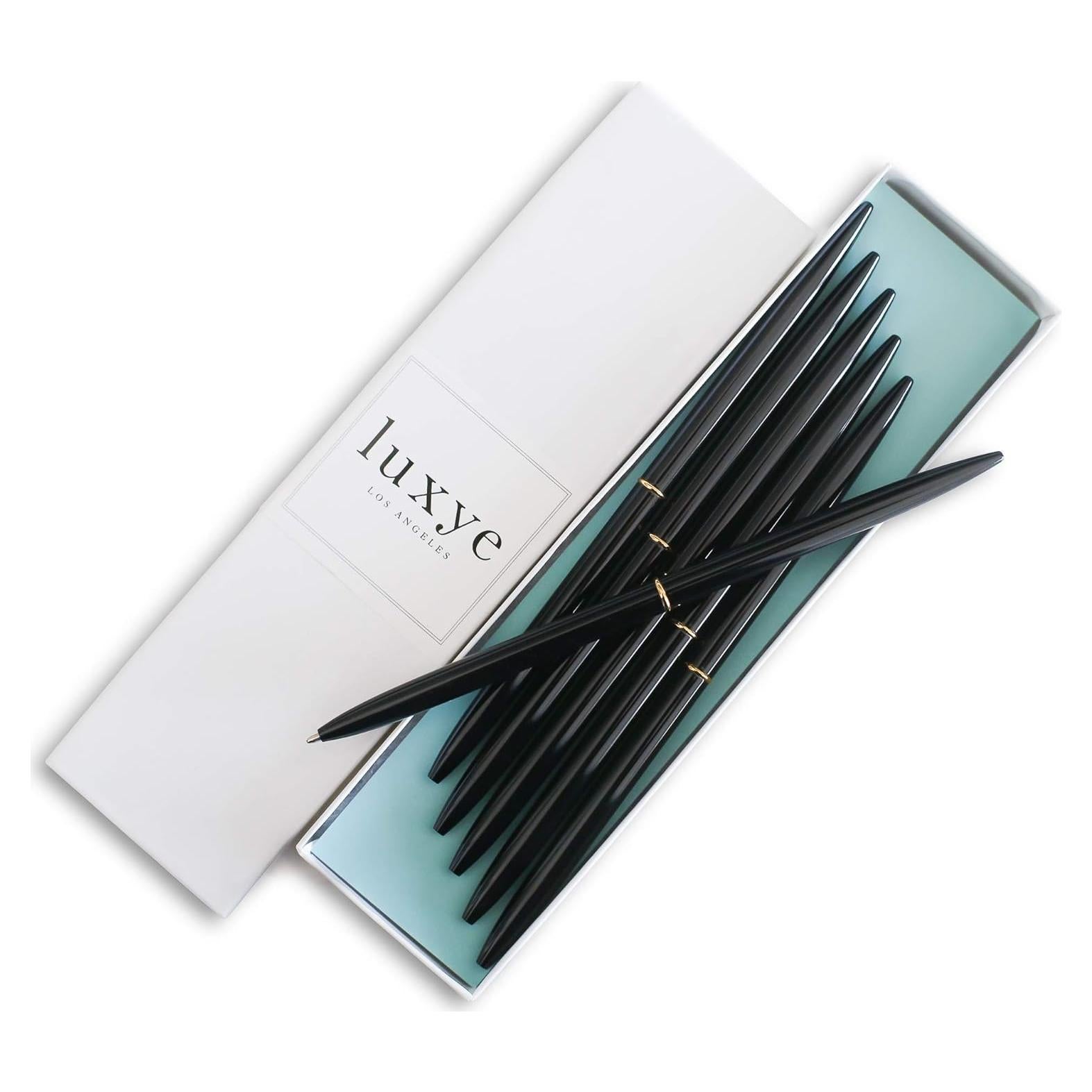 Juego de 6 bolígrafos dorados Luxye con tinta negra - Regalo elegante