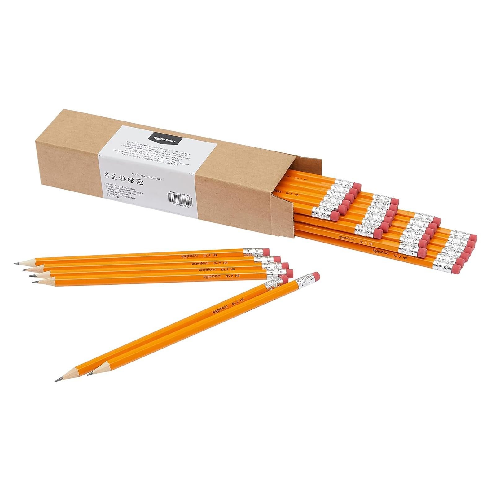 Lápices de Madera Amazon Basics 30 unidades HB con Borrador