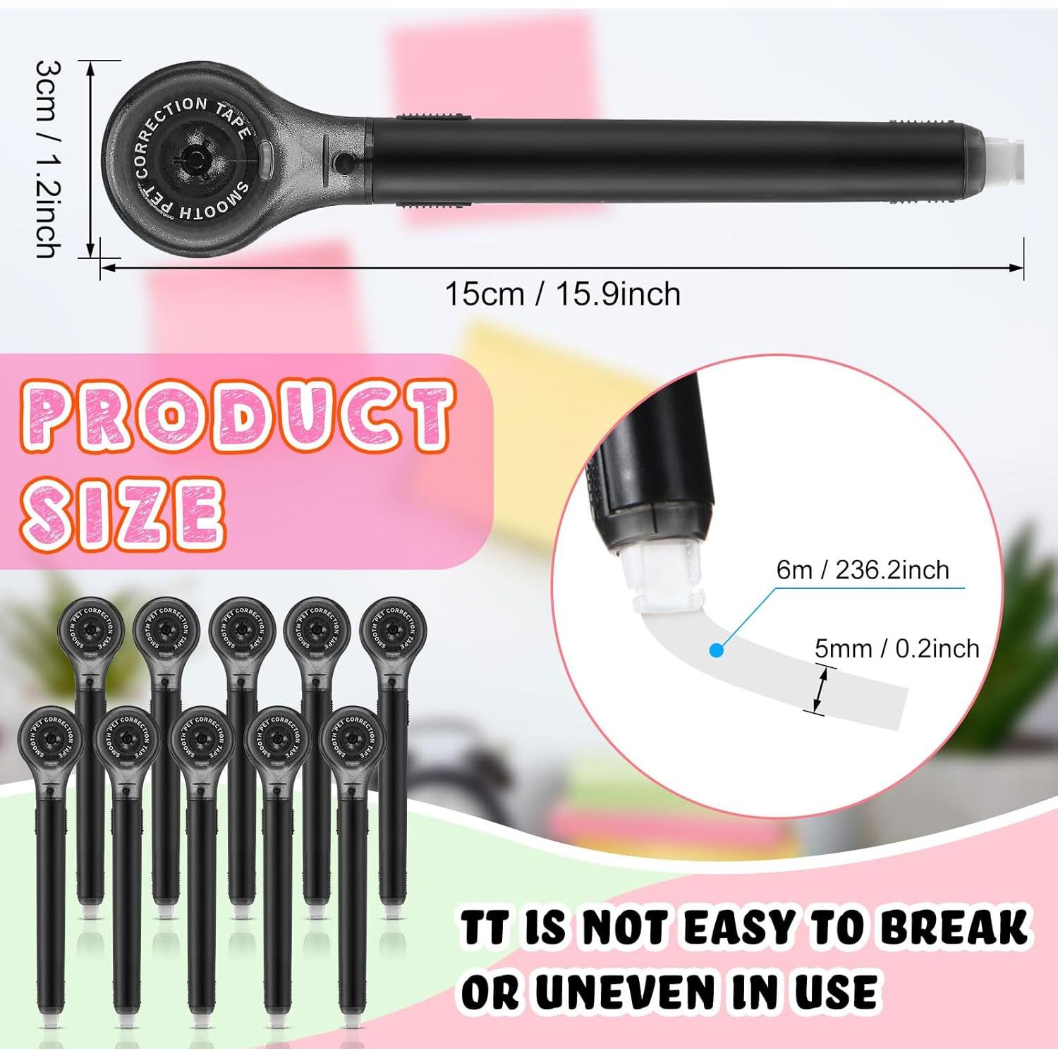 Paquete de 10 Bolígrafos Correctores Gersoniel 5 mm x 6 m Negro