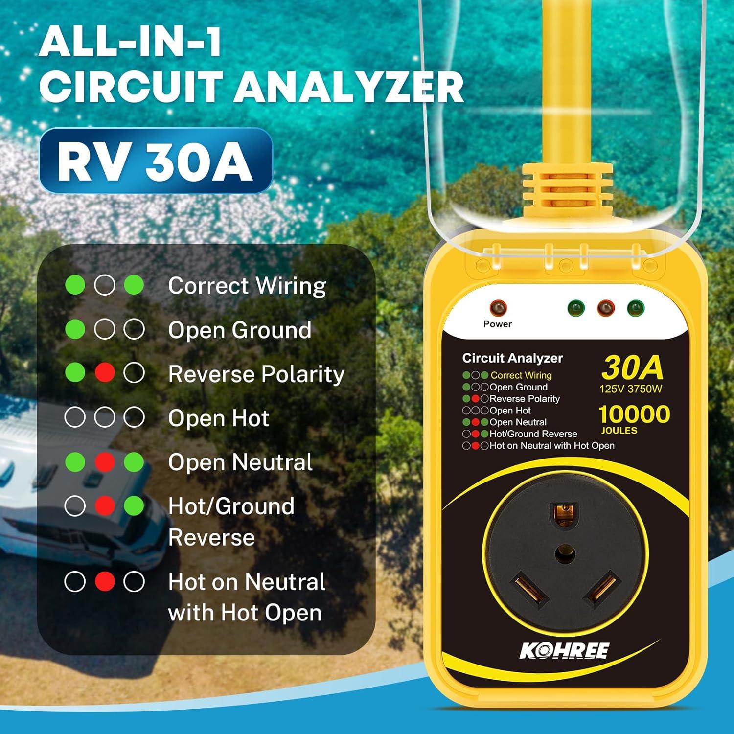 Protector de Sobretensión Kohree 30A 10000J para RV Amarillo