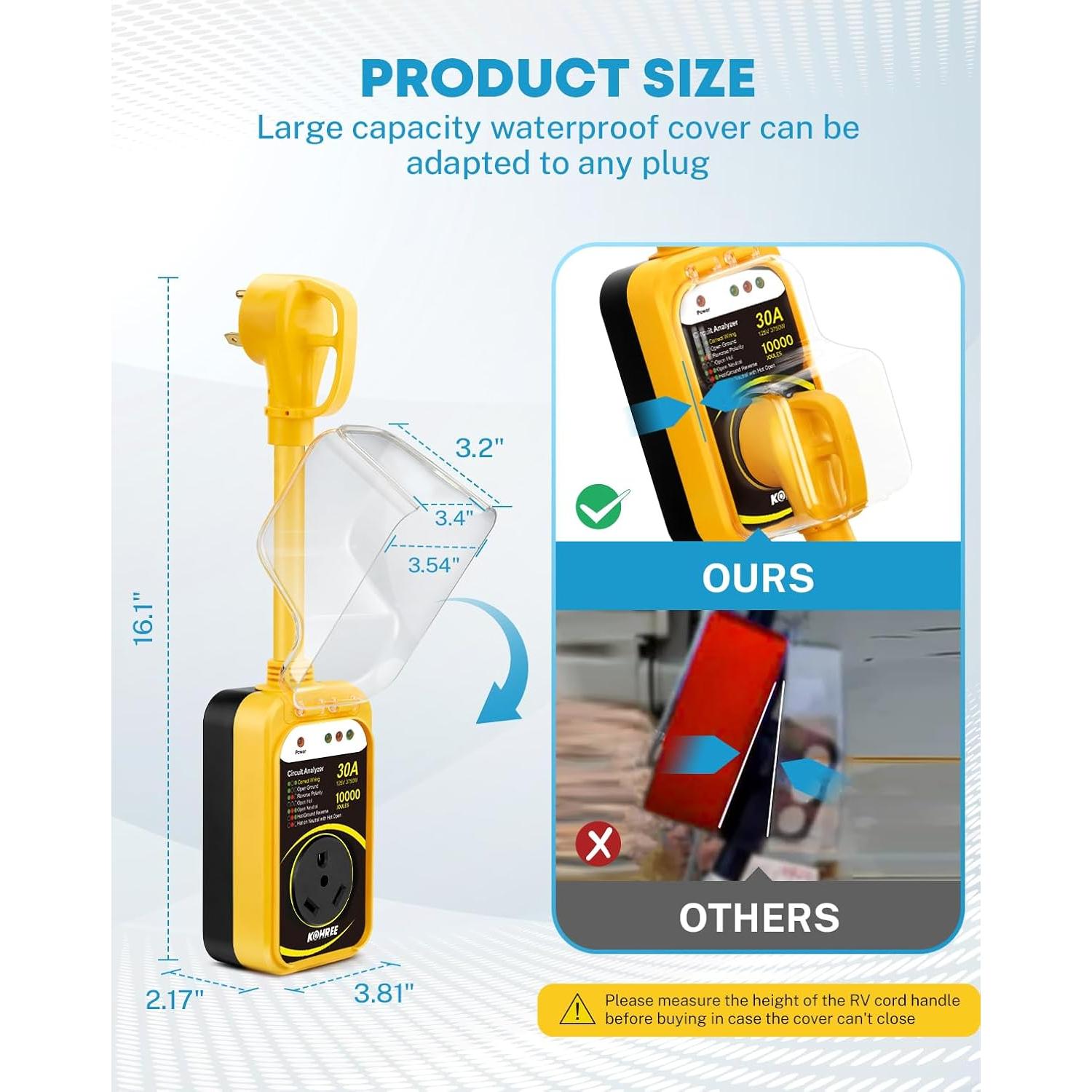 Protector de Sobretensión Kohree 30A 10000J para RV Amarillo