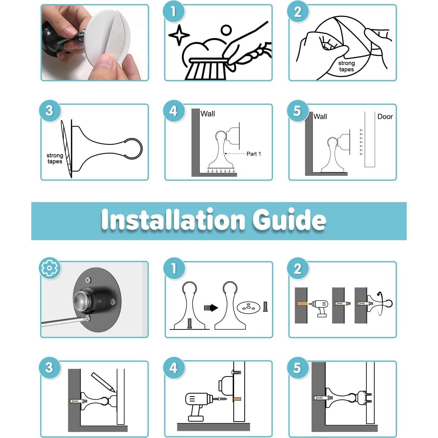 Tope de puerta magnético HELEMAN - Acero inoxidable, 1 pieza