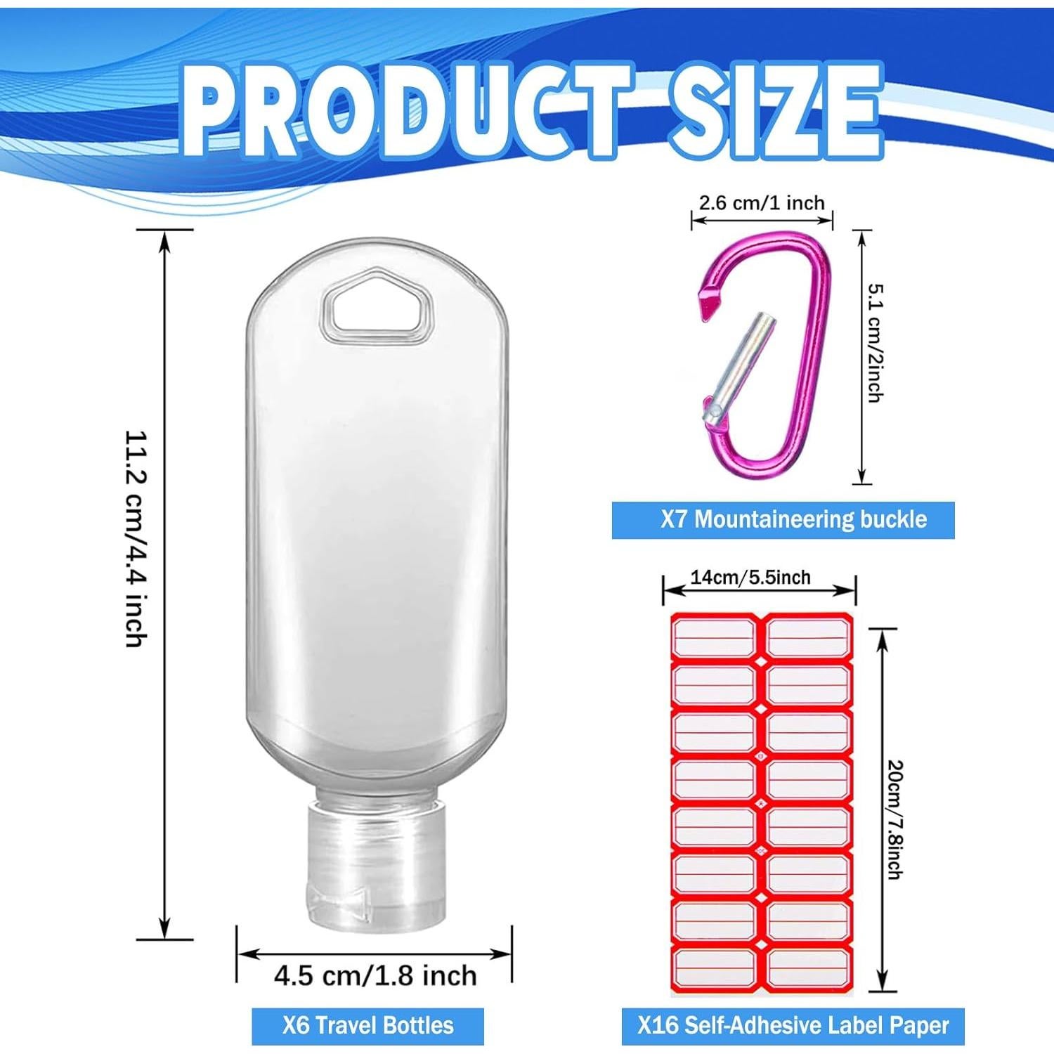 HATTIE 6 Pack Botellas de Plástico Transparentes 50ml