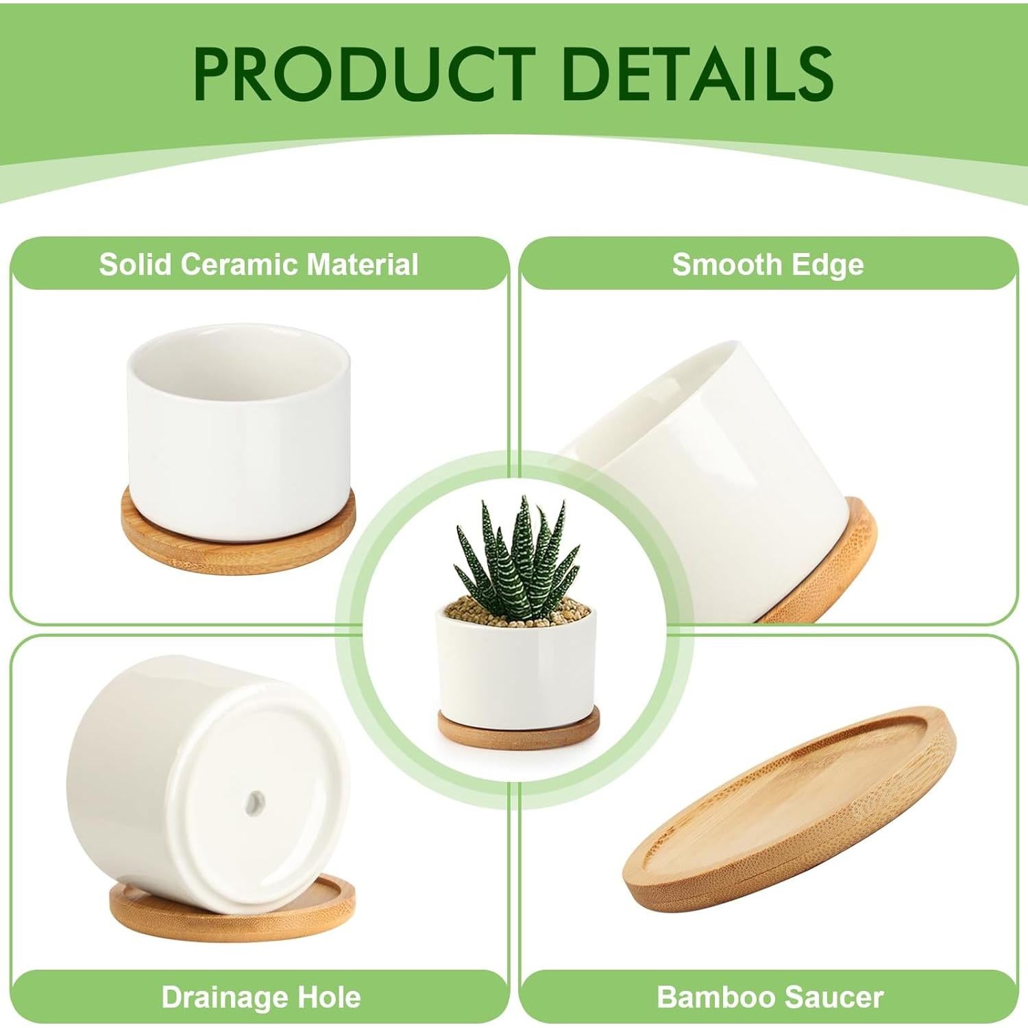 Macetas Cerámicas ZOUTOG para Suculentas 9.1 cm - Paquete de 6