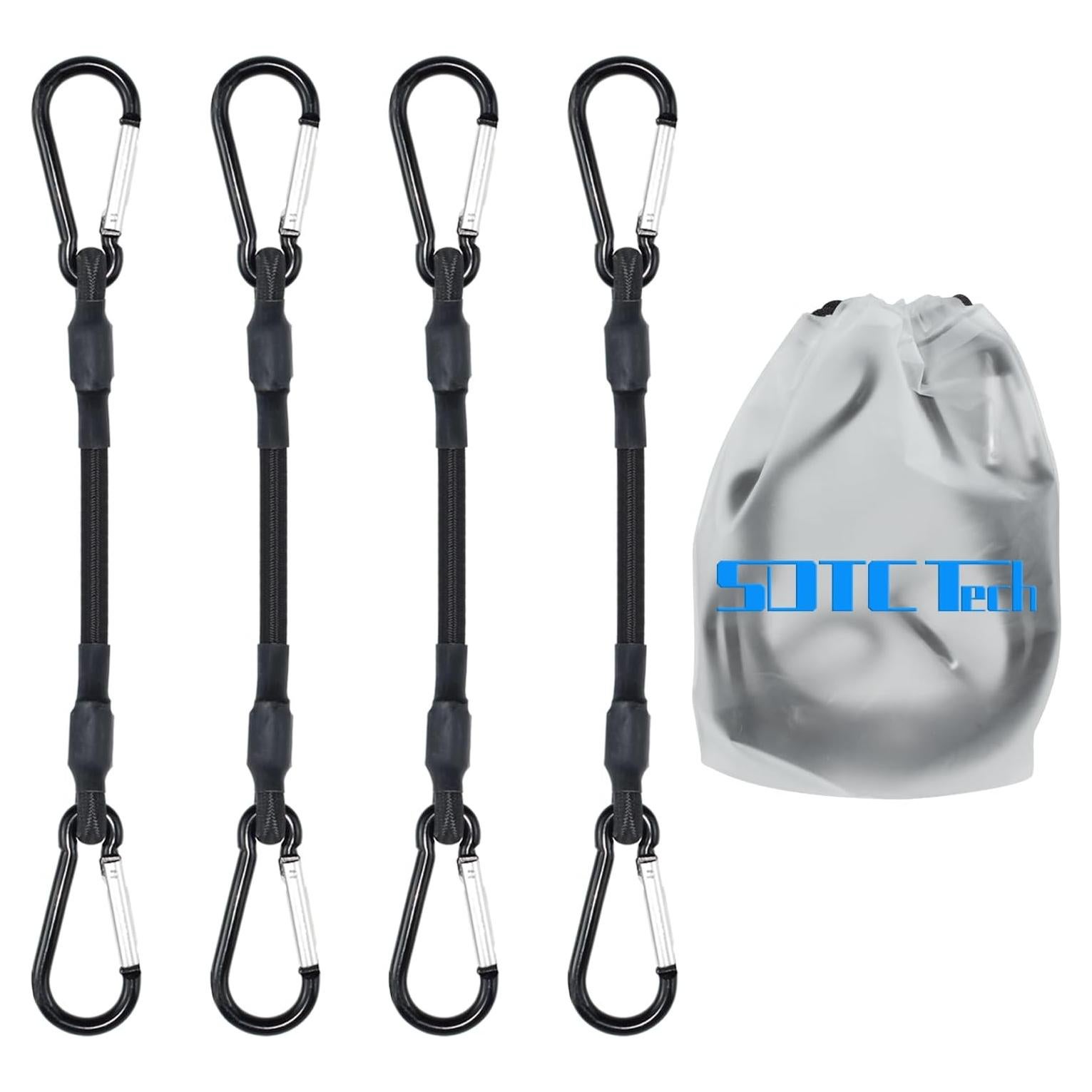 Cuerdas Bungee Cortas SDTC Tech 20 cm con Ganchos de Carabinero - Paquete de 4