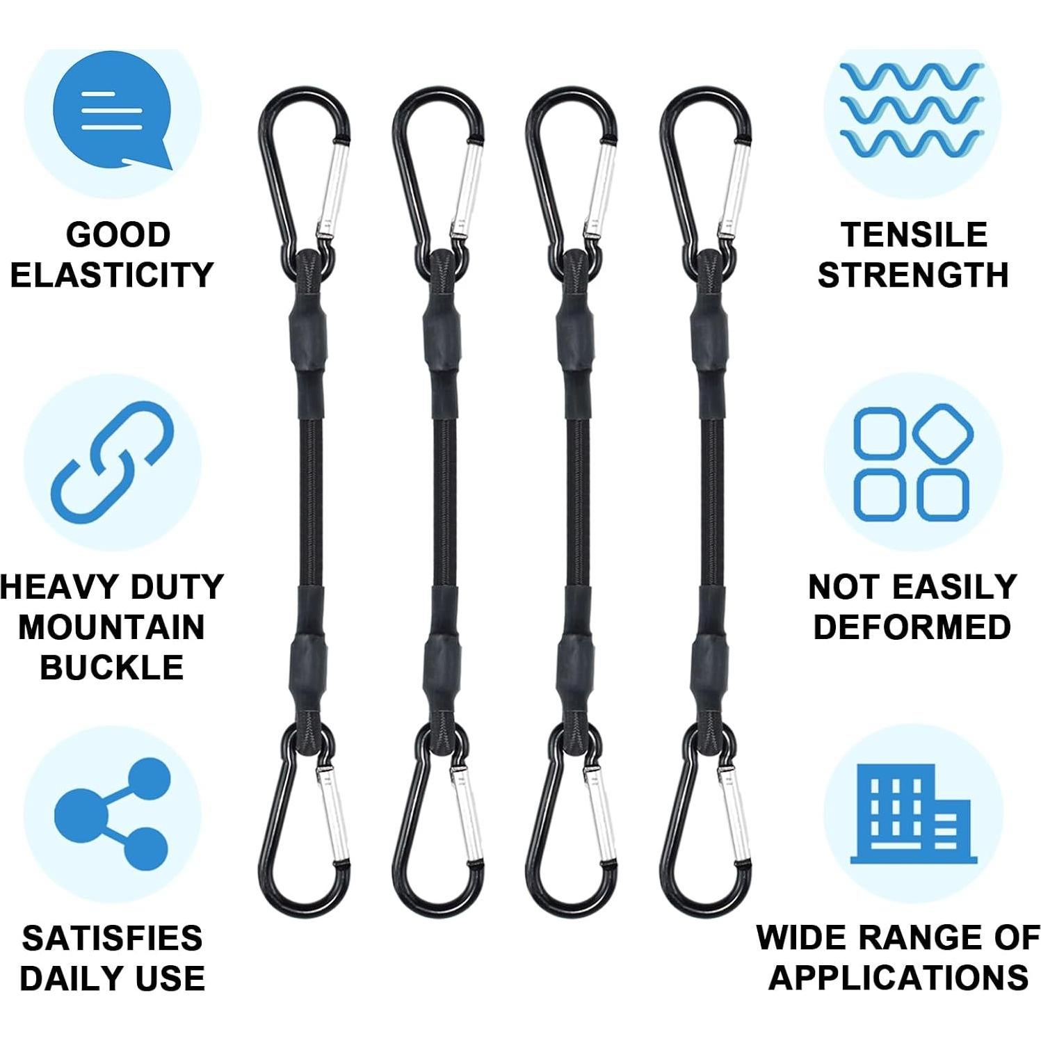 Cuerdas Bungee Cortas SDTC Tech 20 cm con Ganchos de Carabinero - Paquete de 4