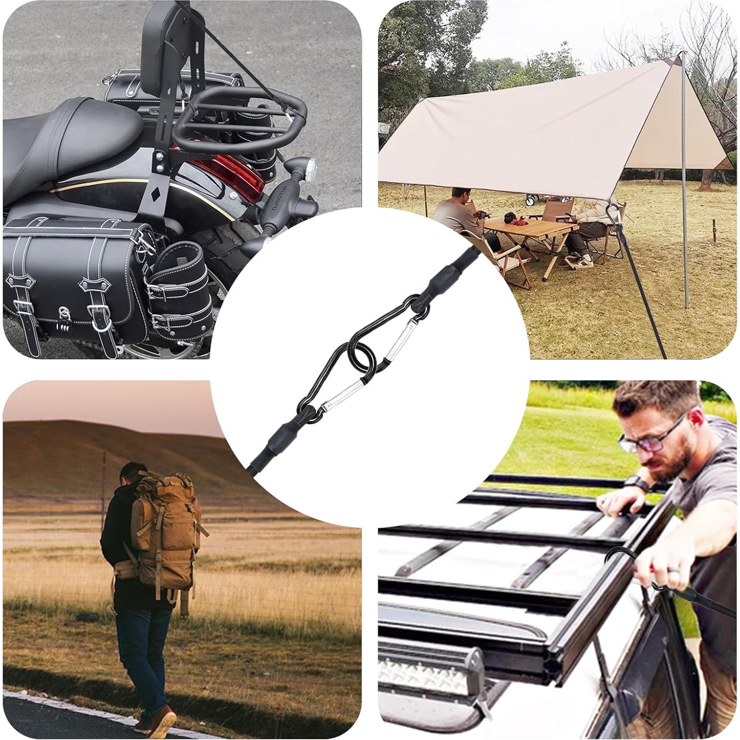 Cuerdas Bungee Cortas SDTC Tech 20 cm con Ganchos de Carabinero - Paquete de 4