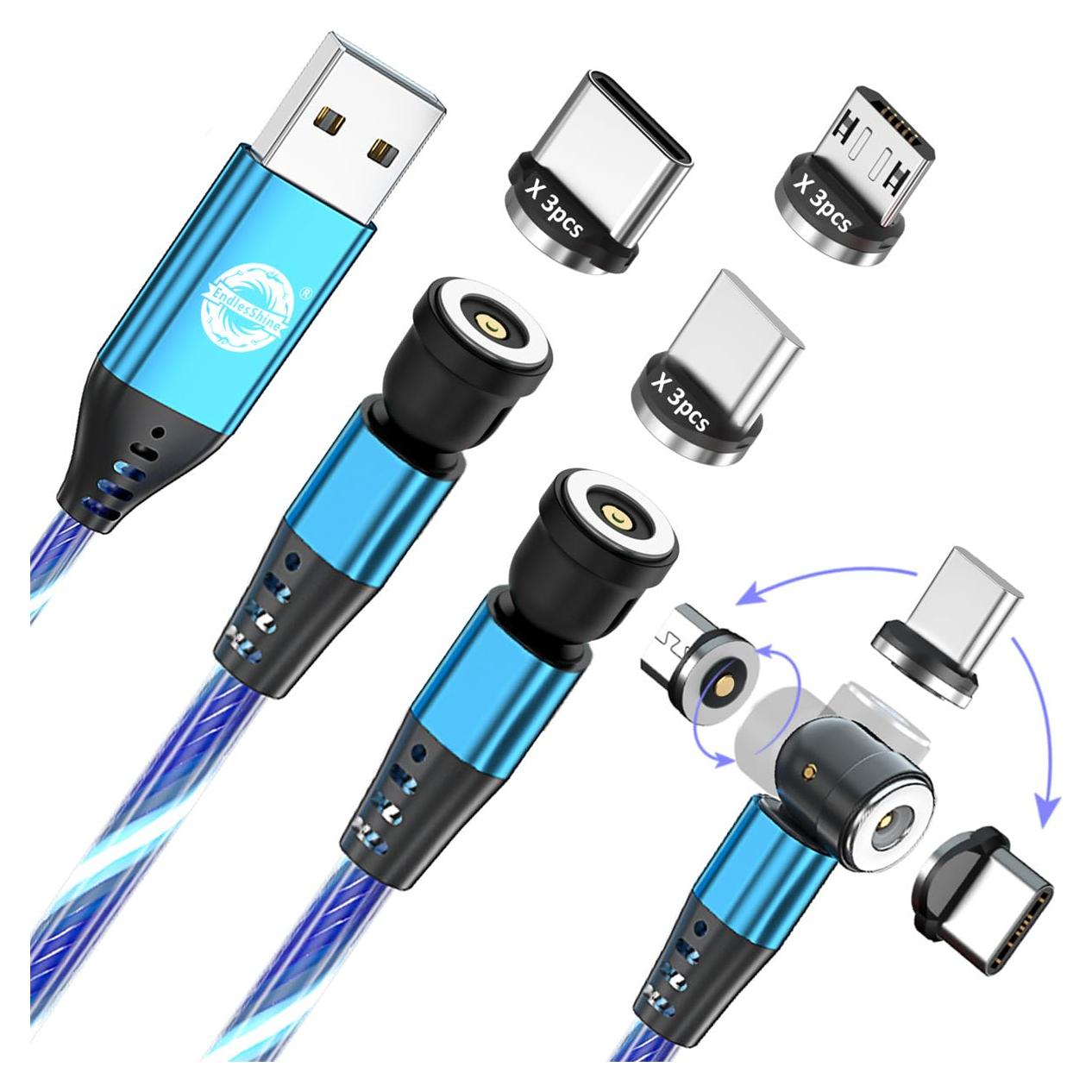 Cable de Carga Magnético EndlesShine 3 en 1 1.0/2.0 m Azul