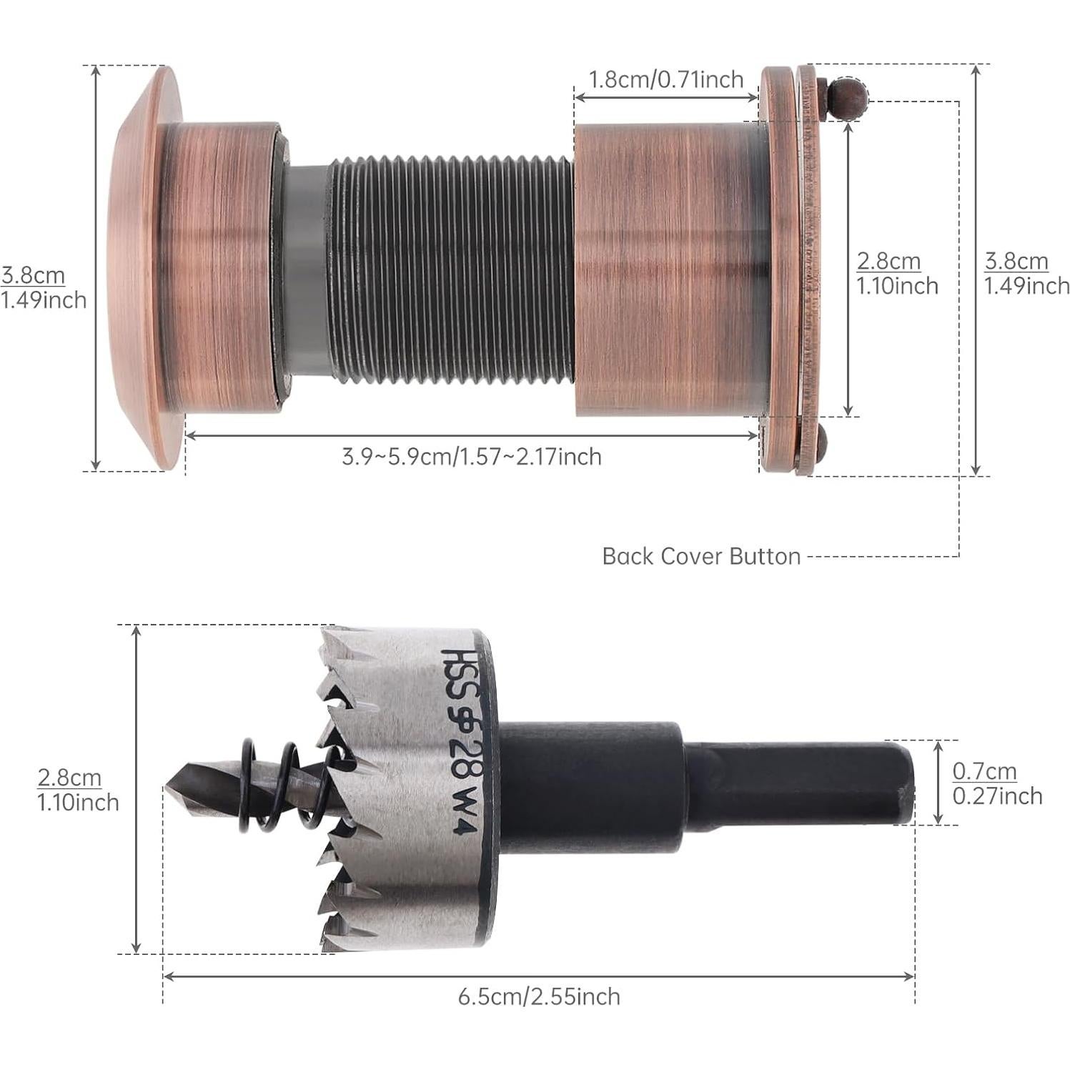 Mirilla de puerta HOJLKLD de latón 220° con cubierta privacidad