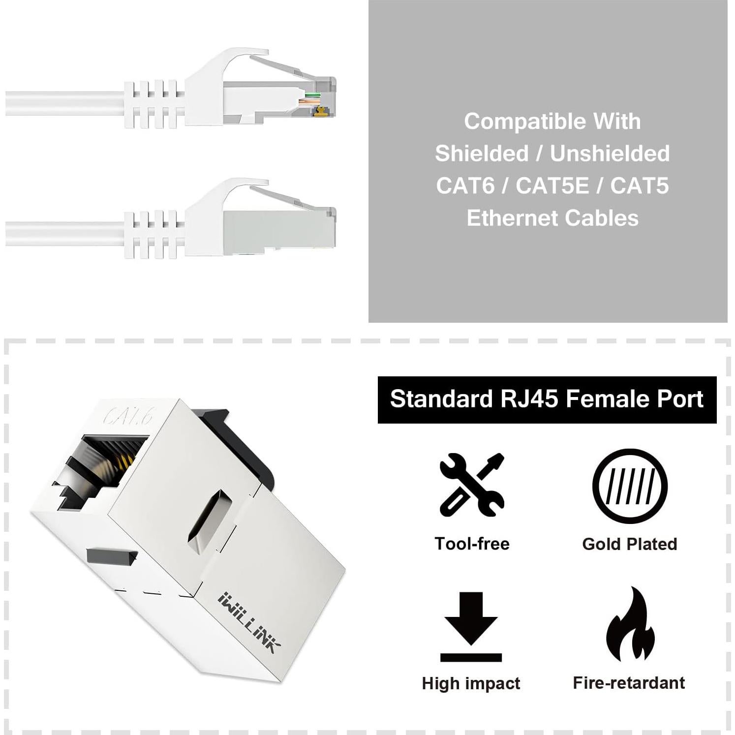 Acoplador Ethernet RJ45 Cat6 Iwillink Blindado 10 Unidades