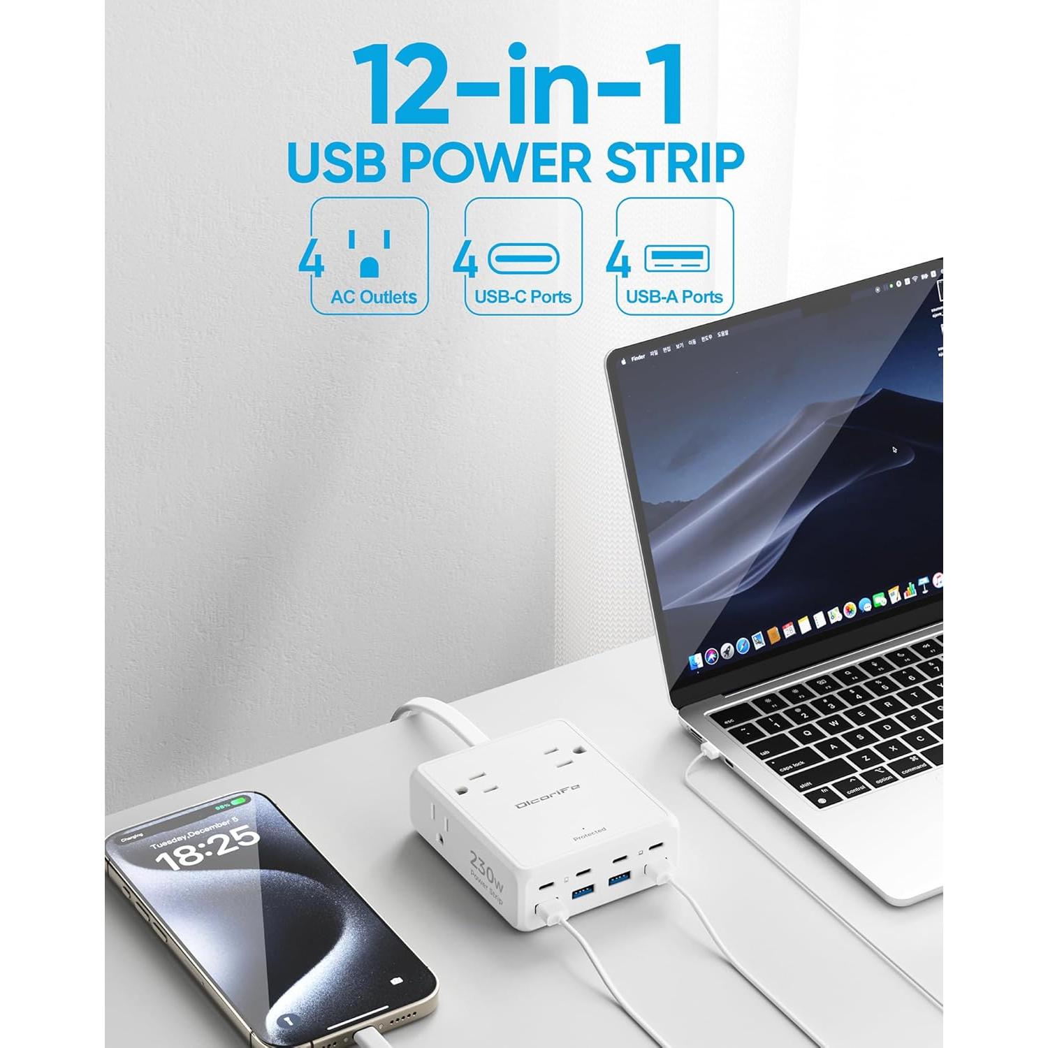 Regleta de Alimentación USB Olcorife 230W 5FT 12 en 1