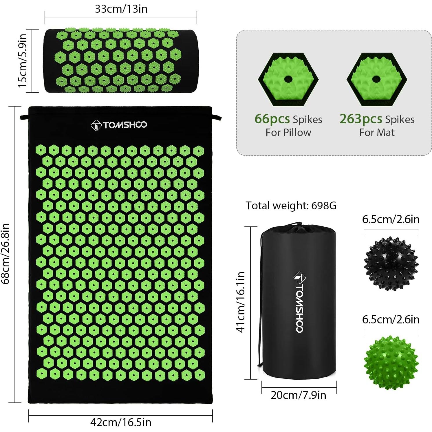 Set de Acupresión TOMSHOO con Almohadilla y 2 Pelotas - Alivio Dolor Muscular