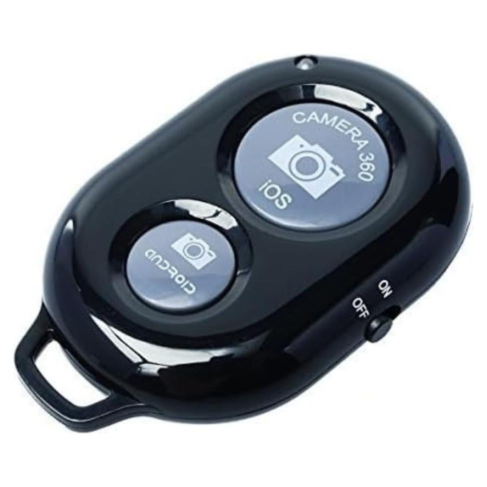 Wireless Remote Control Shutter Buttons for iPhone and Android Smartphones, 1, Black, Round with Microfiber Cleaning Cloth