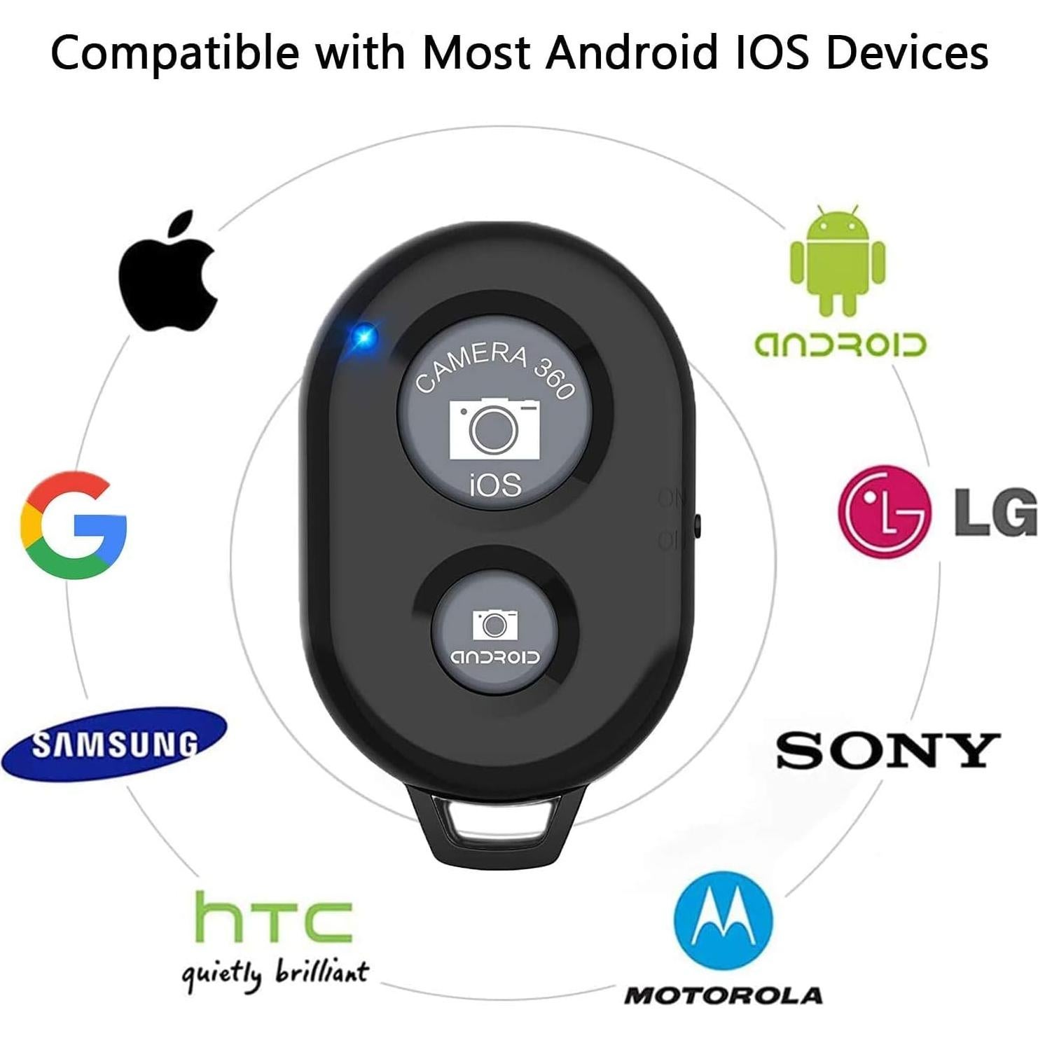 Wireless Remote Control Shutter Buttons for iPhone and Android Smartphones, 1, Black, Round with Microfiber Cleaning Cloth