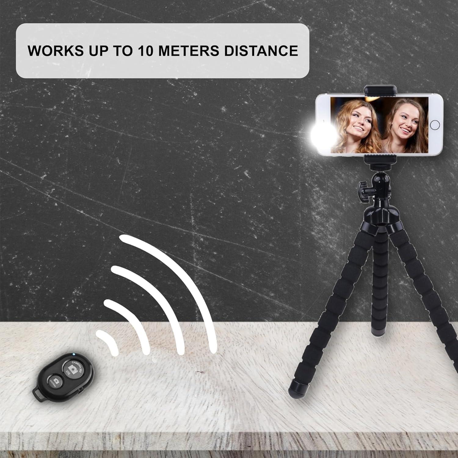 Wireless Remote Control Shutter Buttons for iPhone and Android Smartphones, 1, Black, Round with Microfiber Cleaning Cloth