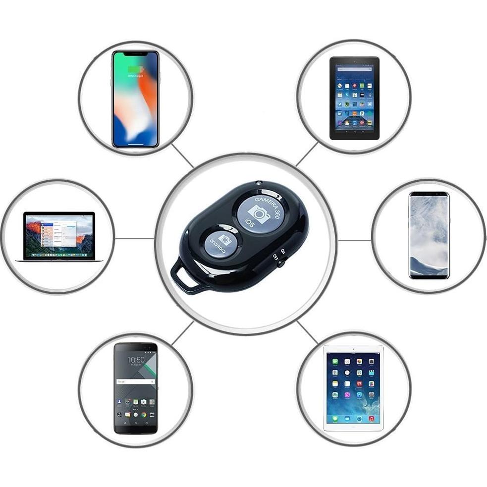 Wireless Remote Control Shutter Buttons for iPhone and Android Smartphones, 1, Black, Round with Microfiber Cleaning Cloth