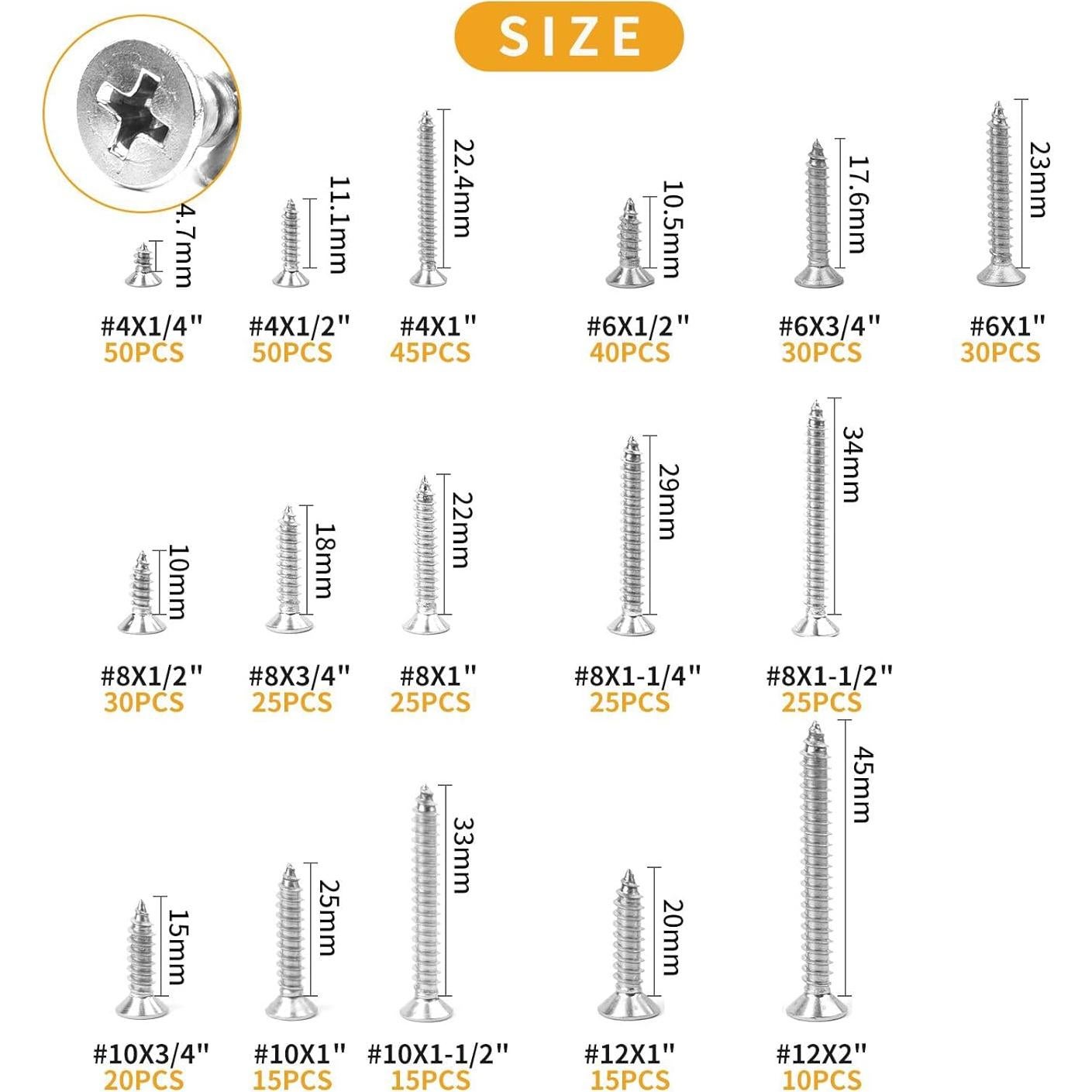 Juego de Tornillos de Acero Inoxidable VIGRUE 450Pcs #4 a #12