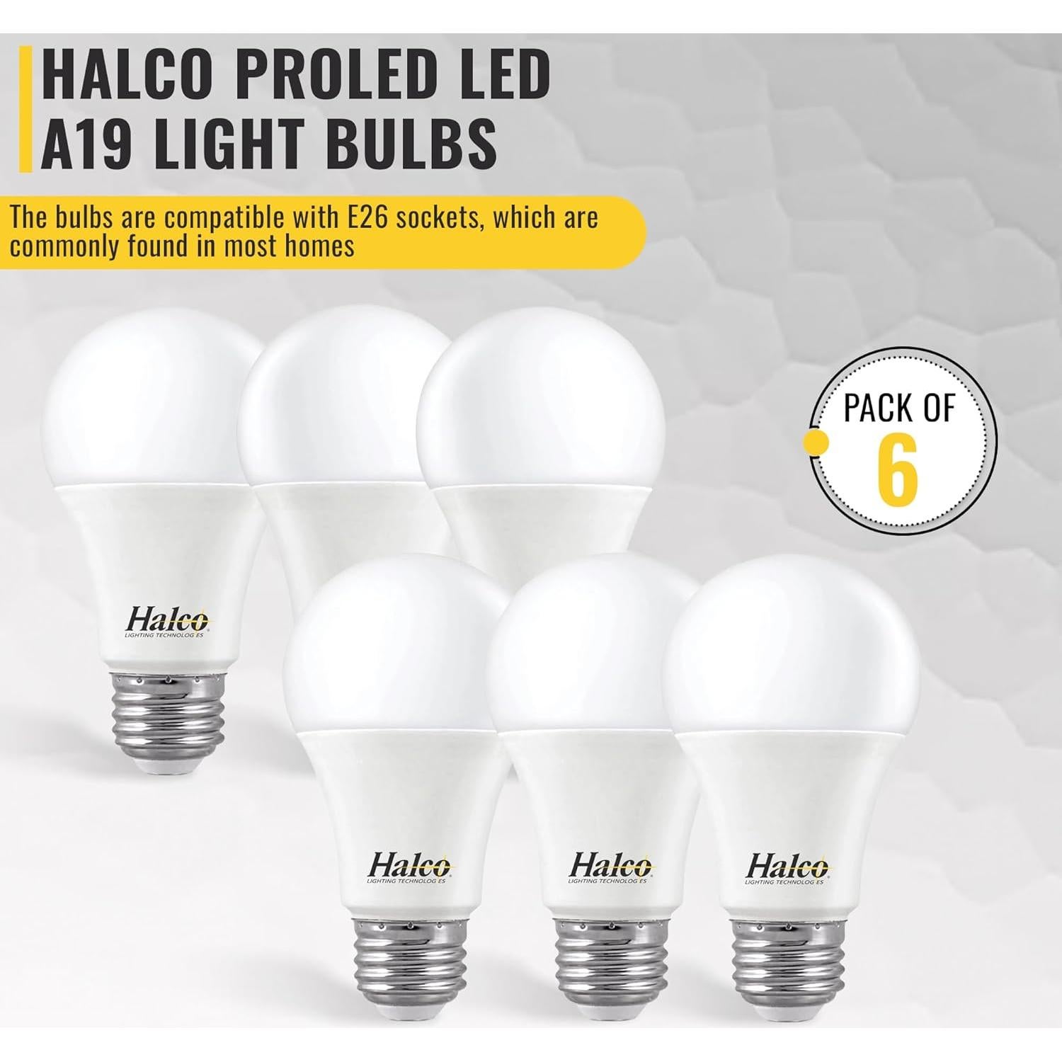 Bombillas LED Halco ProLed A19 9W 720 Lúmenes 6 Paquete