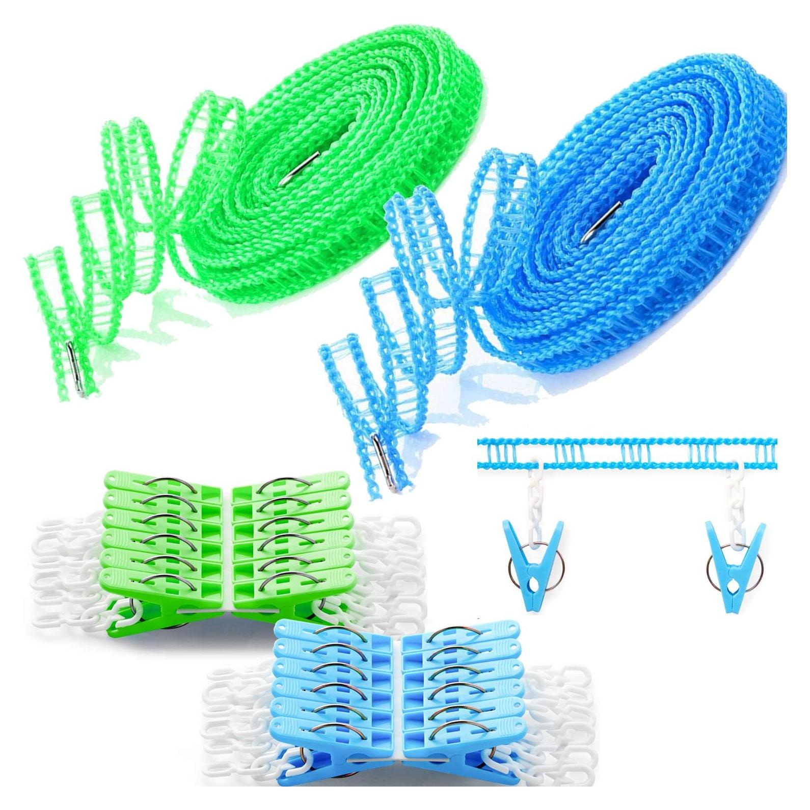 Cuerda de Ropa Portátil Foshine 5m con 24 Clips a Prueba de Viento