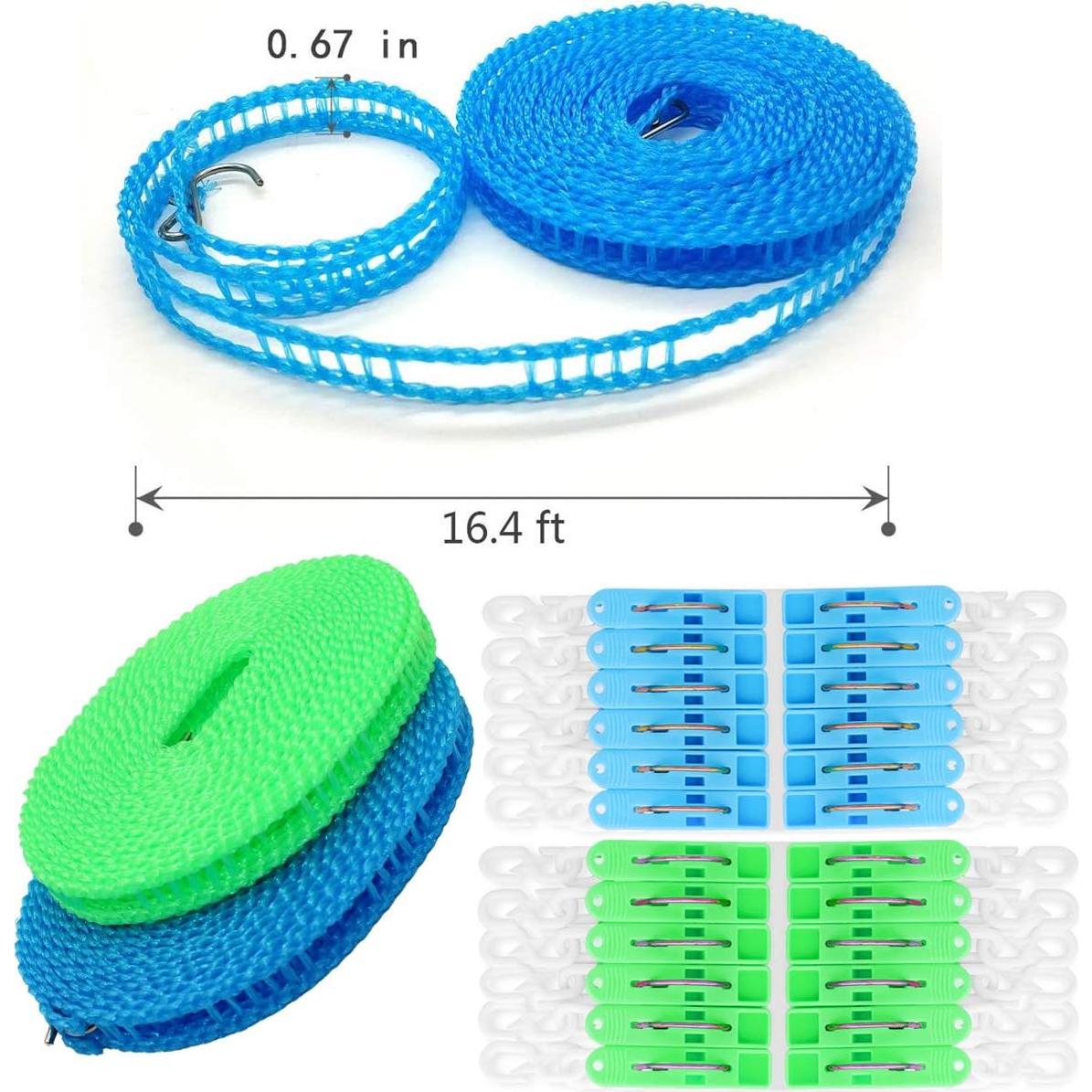 Cuerda de Ropa Portátil Foshine 5m con 24 Clips a Prueba de Viento
