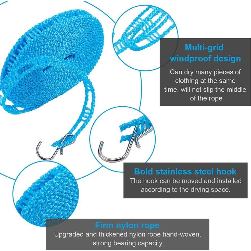 Cuerda de Ropa Portátil Foshine 5m con 24 Clips a Prueba de Viento