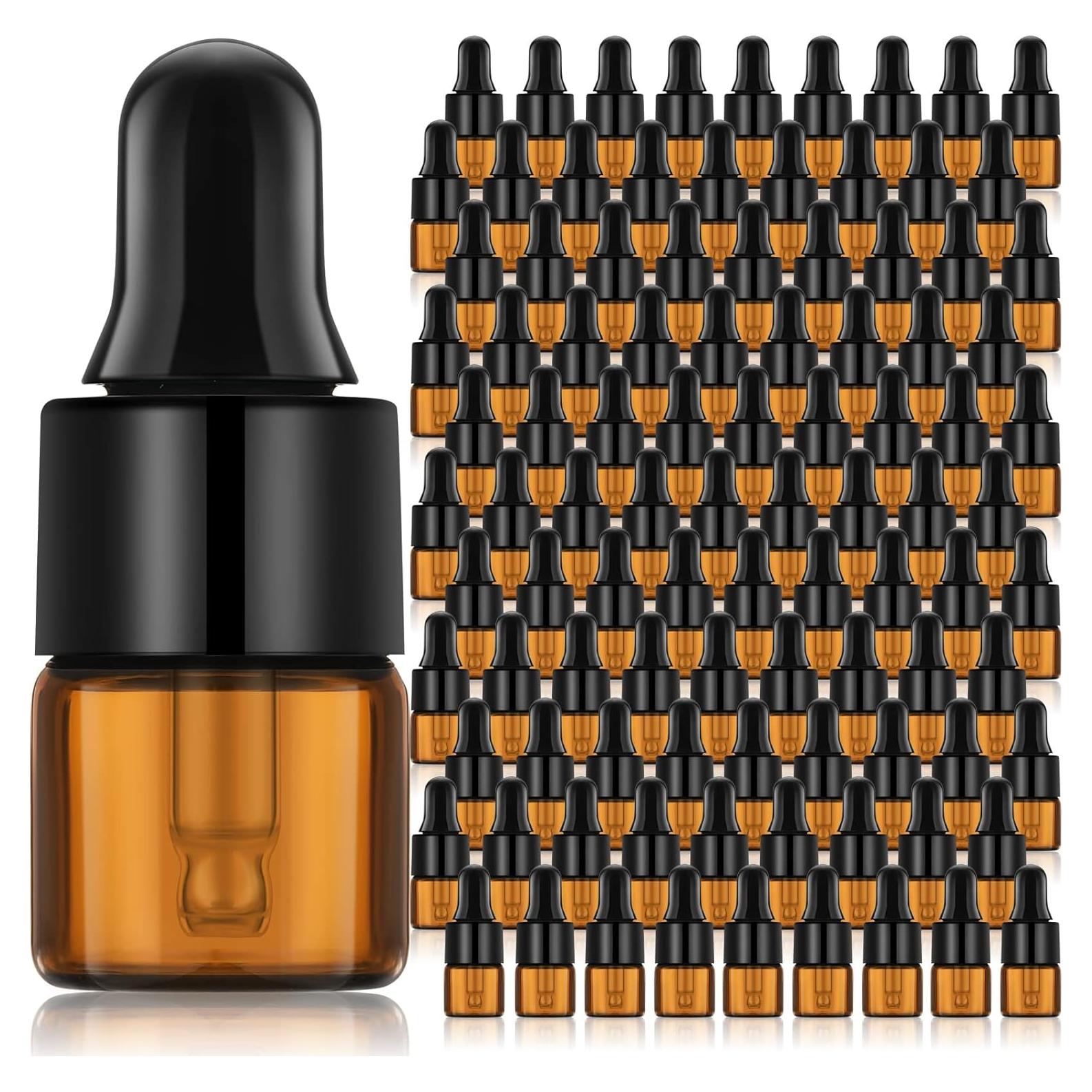 100 Botellas Mini de Vidrio Ámbar 1 ml con Cuentagotas Nuogo