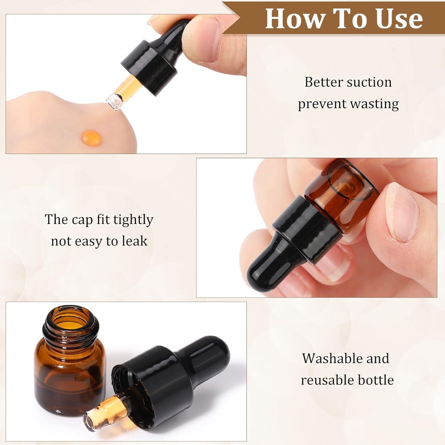 100 Botellas Mini de Vidrio Ámbar 1 ml con Cuentagotas Nuogo