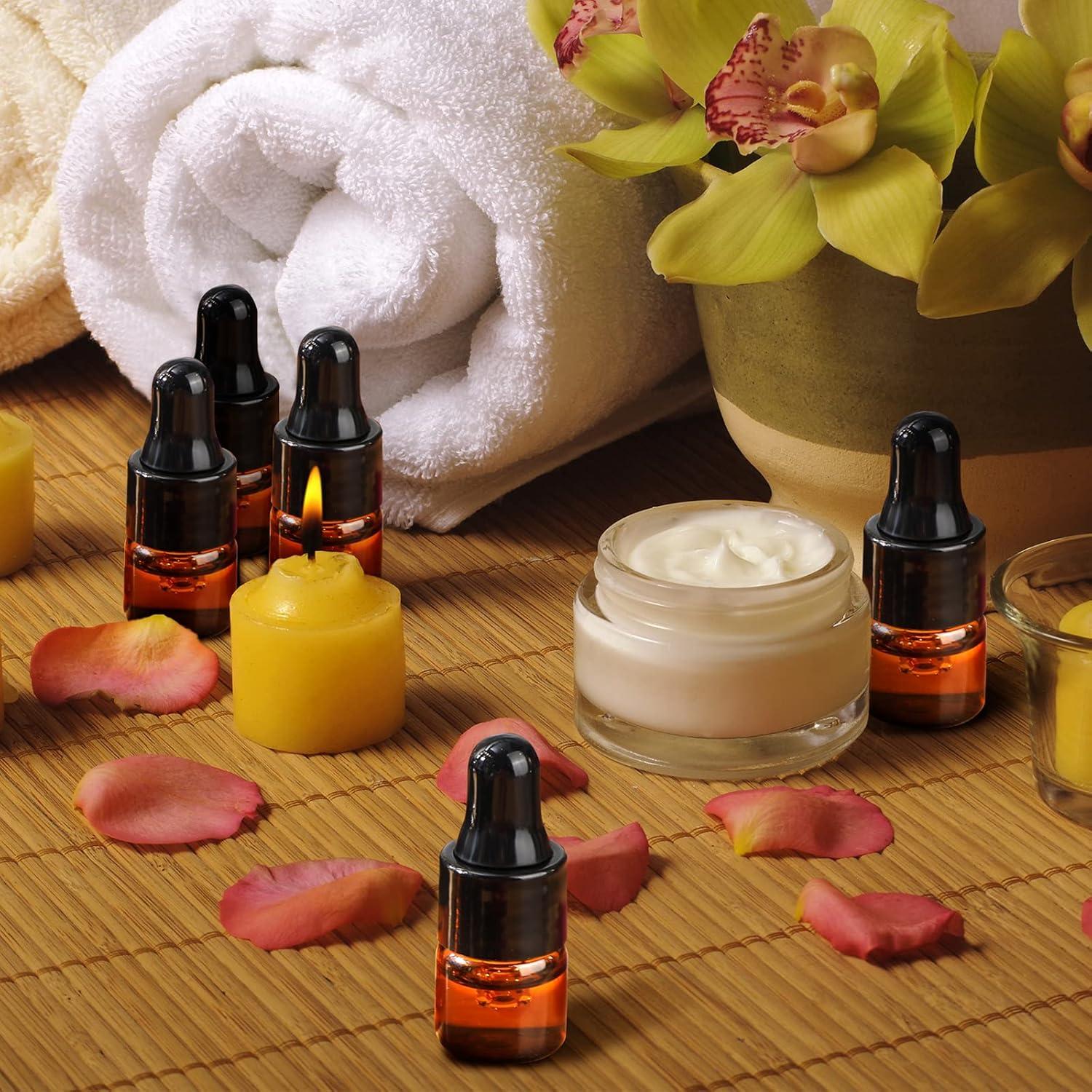 100 Botellas Mini de Vidrio Ámbar 1 ml con Cuentagotas Nuogo