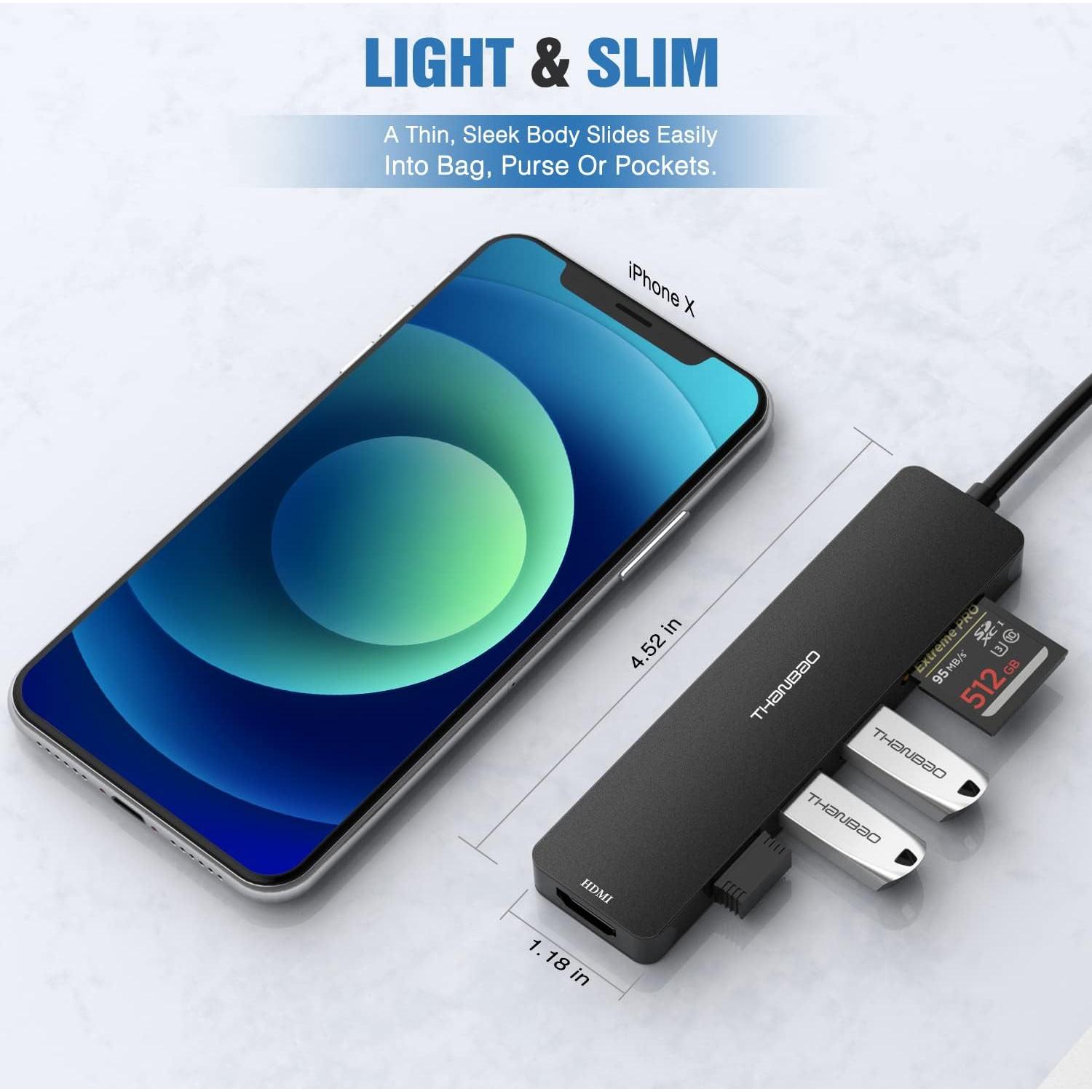Adaptador Multiport USB C Hub ThanBao 7 en 1 HDMI 4K 3 USB
