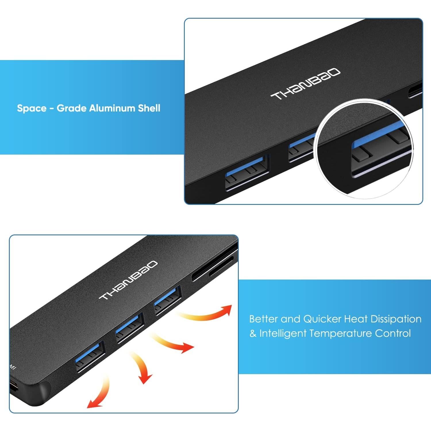 Adaptador Multiport USB C Hub ThanBao 7 en 1 HDMI 4K 3 USB