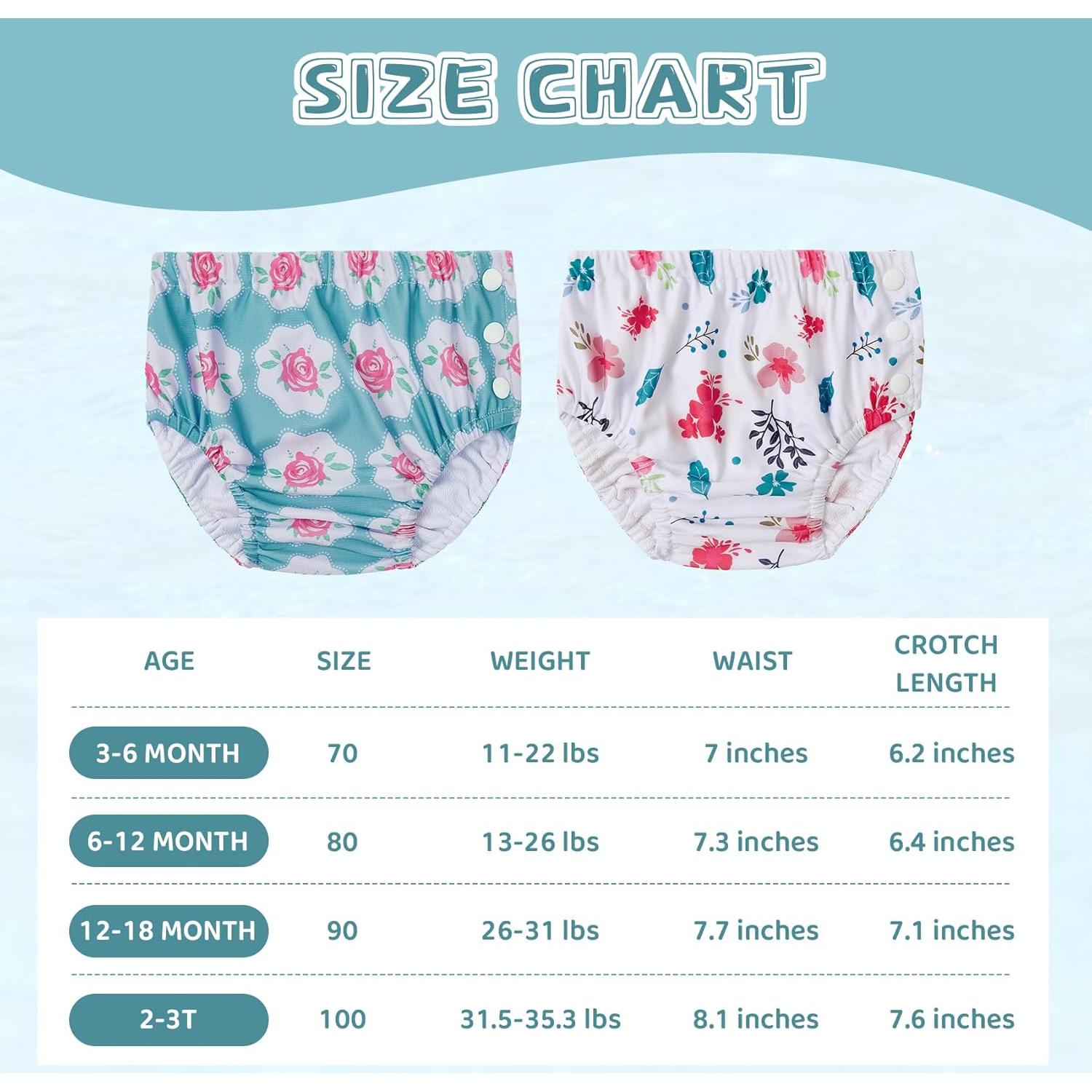 Pañales de Natación Reutilizables Durio 2Pcs 2T-3T Flores