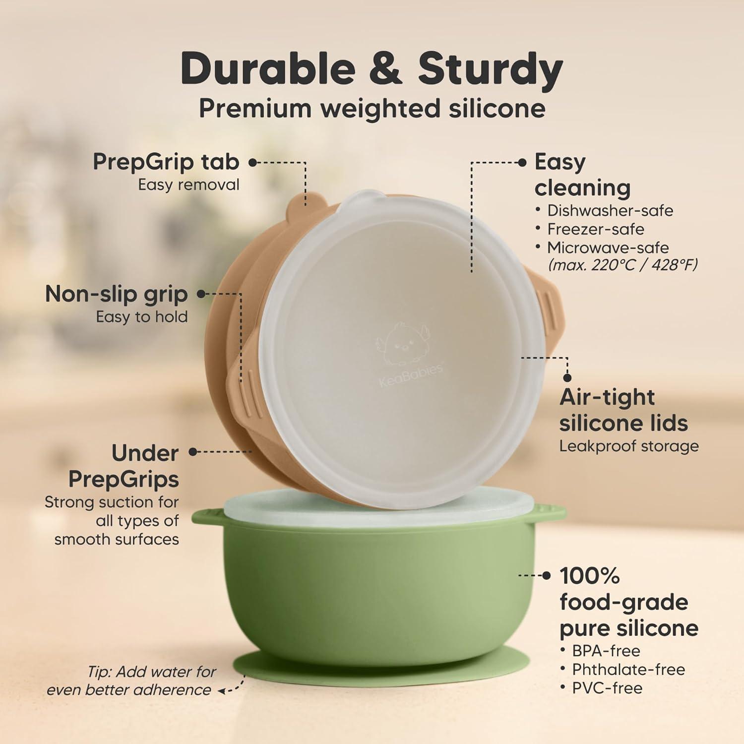 Cuencos de Silicona para Bebés KeaBabies 2-Pack con Tapas