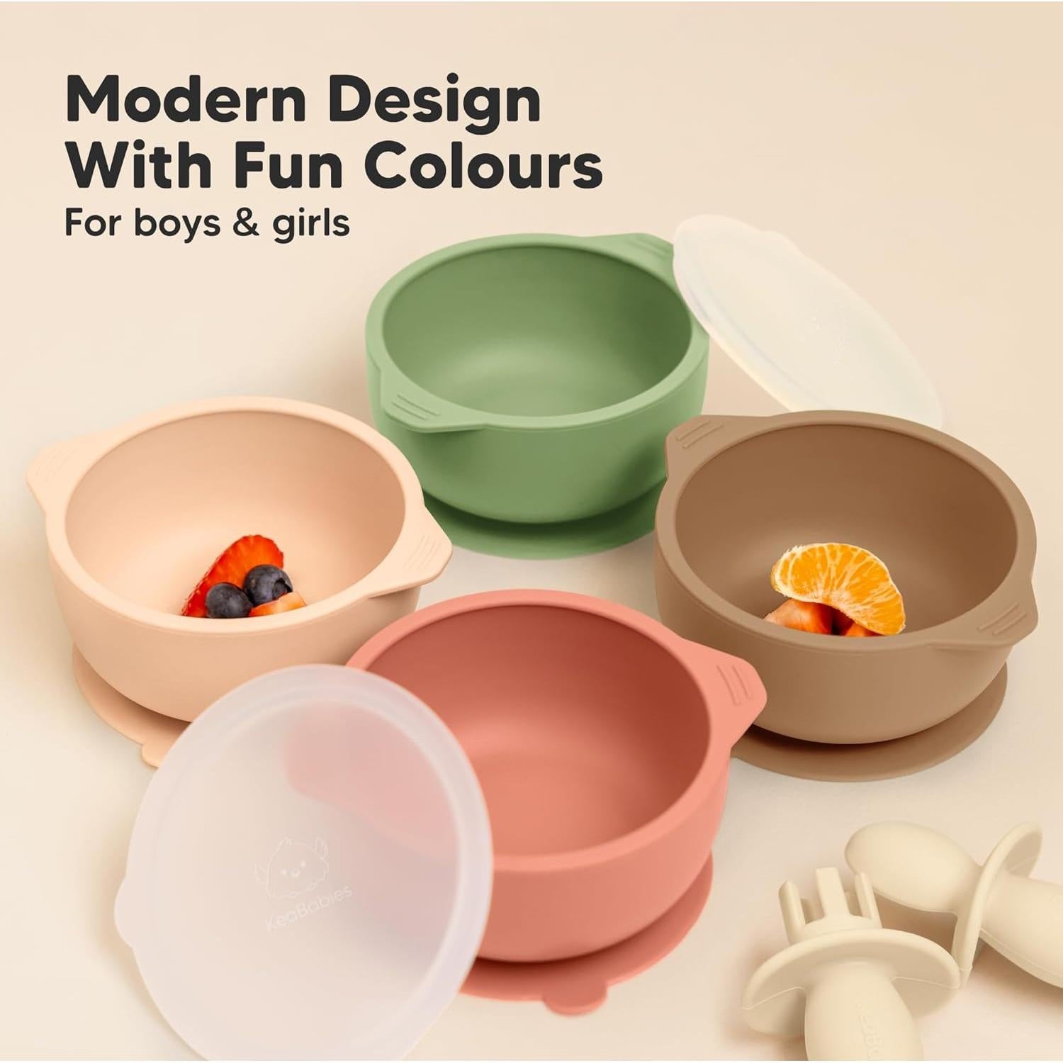 Cuencos de Silicona para Bebés KeaBabies 2-Pack con Tapas