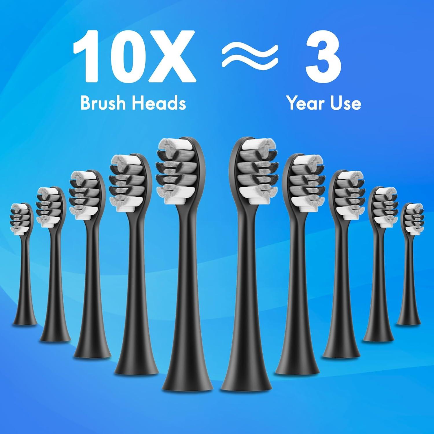 Cepillo de Dientes Eléctrico Kuicur Negro con 10 Cabezas y 5 Modos