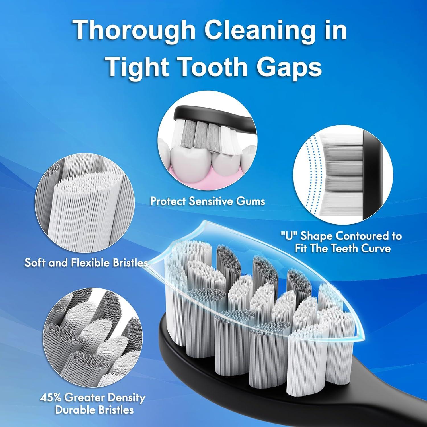 Cepillo de Dientes Eléctrico Kuicur Negro con 10 Cabezas y 5 Modos