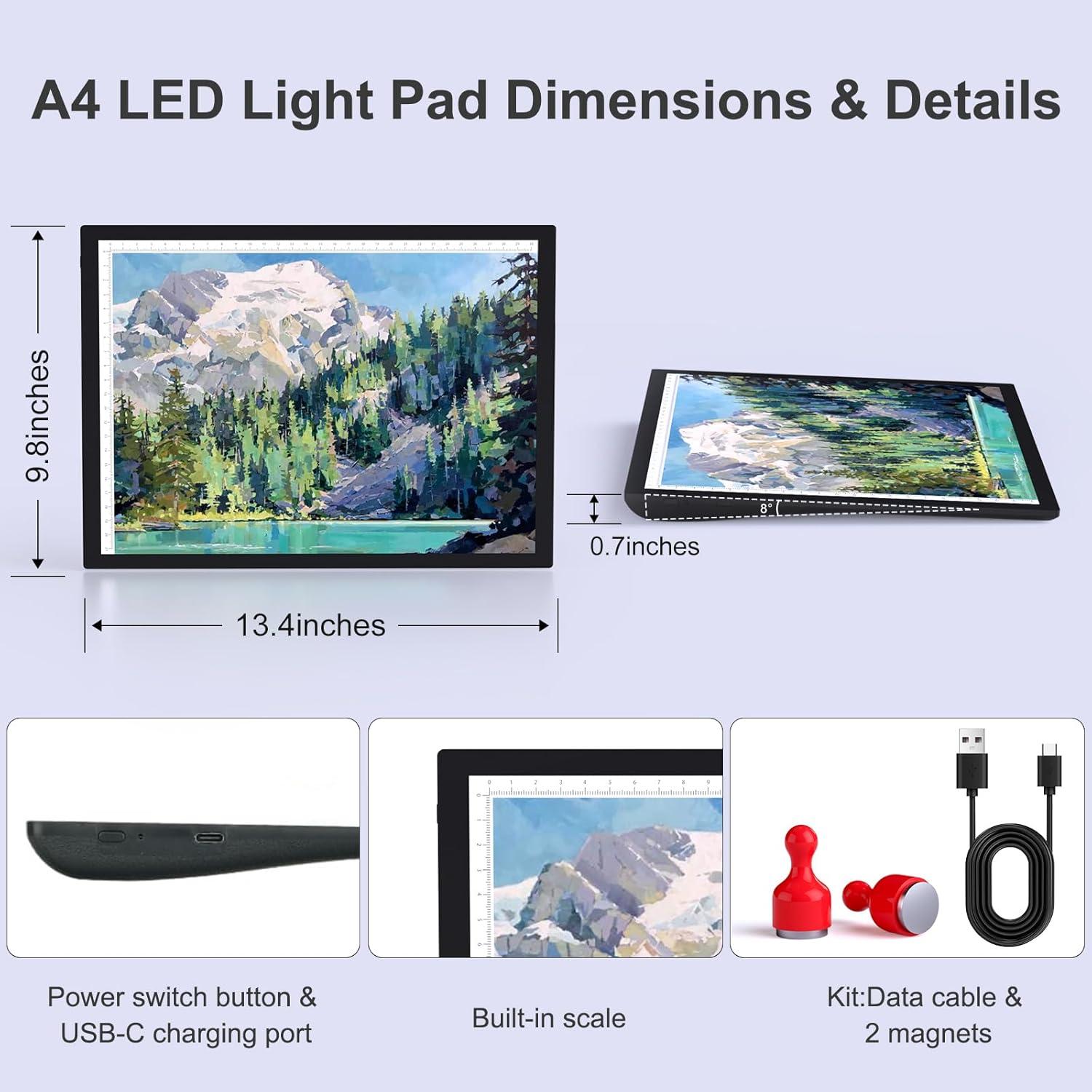 Rechargeable Light Box for Tracing Board Portable Cordless Light Pad Drawing A4 LED Trace Lights, Golspark Wireless Battery Operated Copy Board Dimmable Black Diamond Painting Sketch