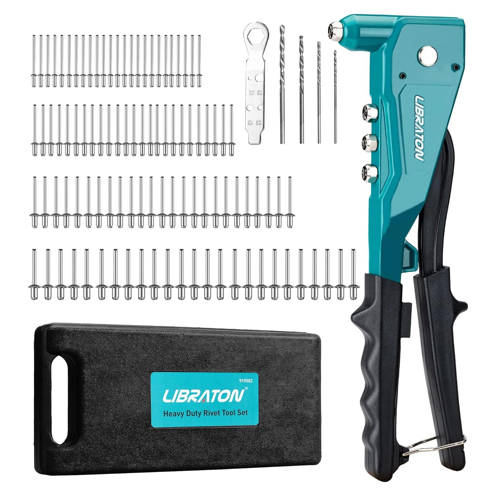 Pistola de Remaches Libraton 919002 con 110 Piezas y 4 Cabezas