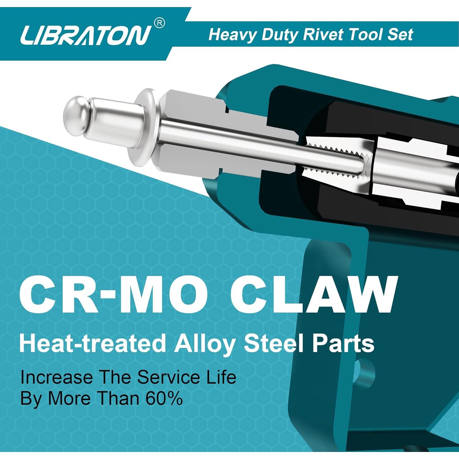 Pistola de Remaches Libraton 919002 con 110 Piezas y 4 Cabezas