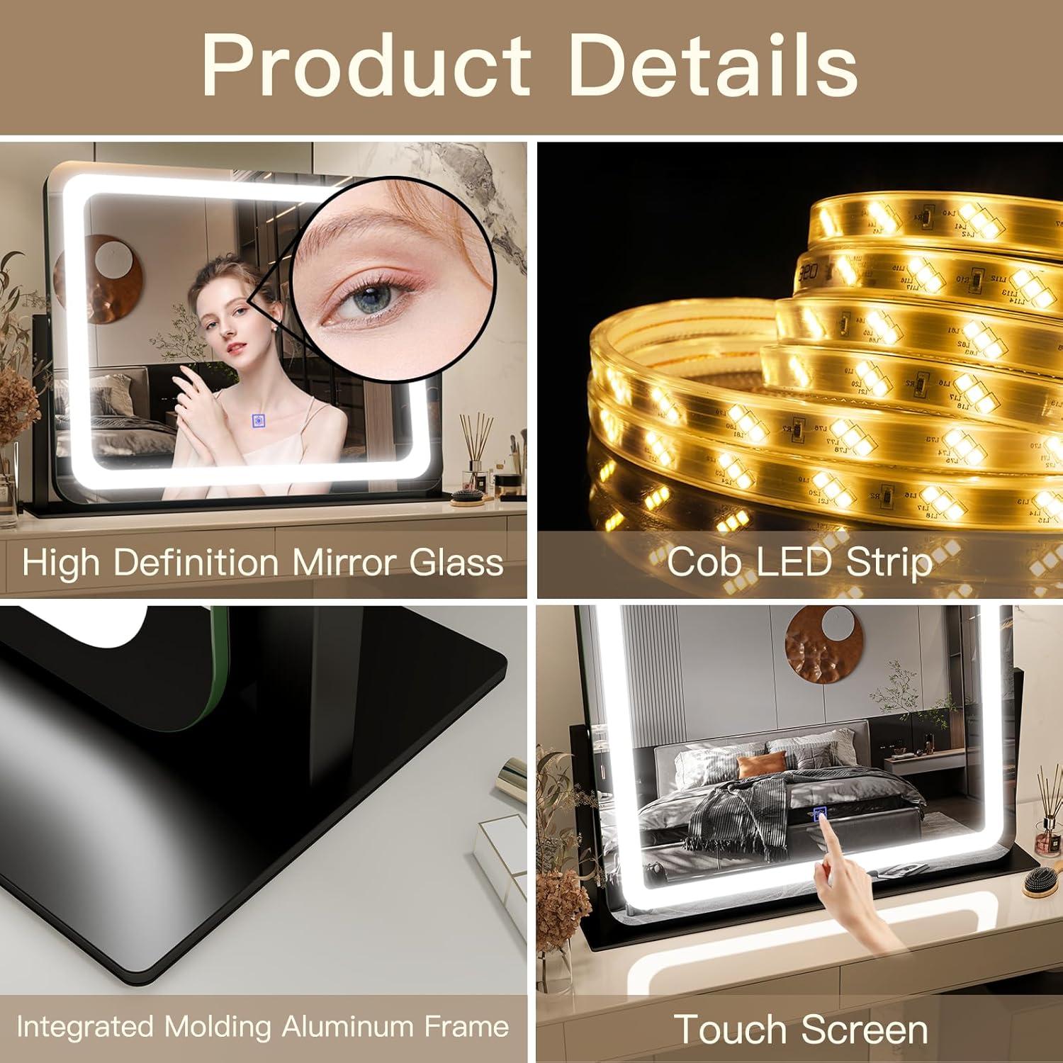 Espejo de tocador FENNIO LED 55.88x43.18cm con 3 luces