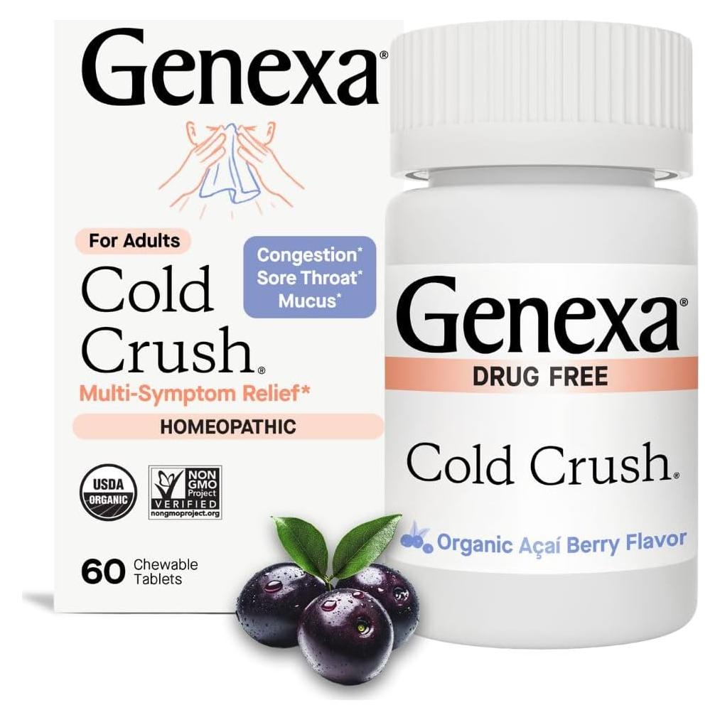 Genexa Cold Crush | Alivio tos y resfriado orgánico 60 tabletas