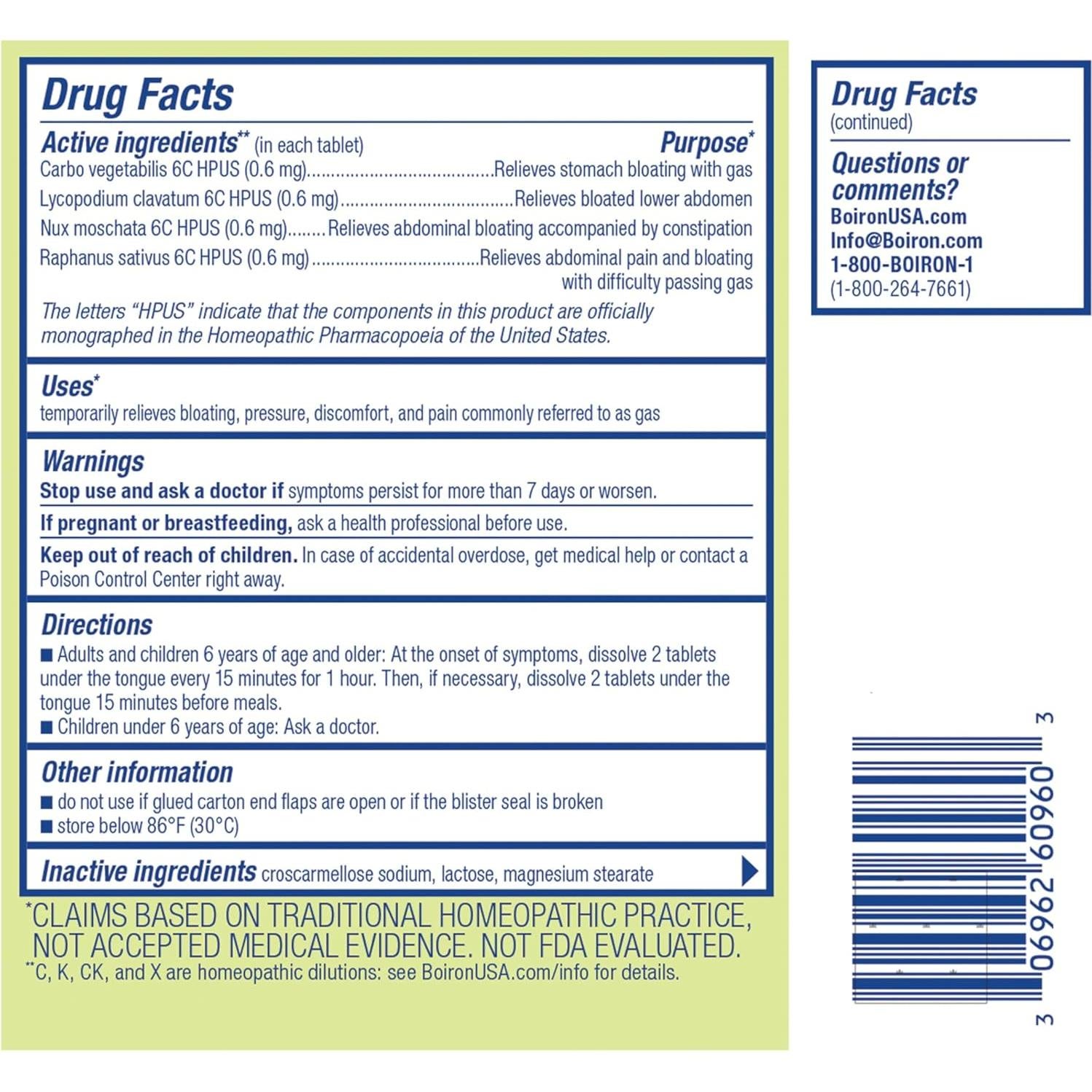 Tabletas Gasalia Boiron 60 Unidades Alivio Gas Abdominal